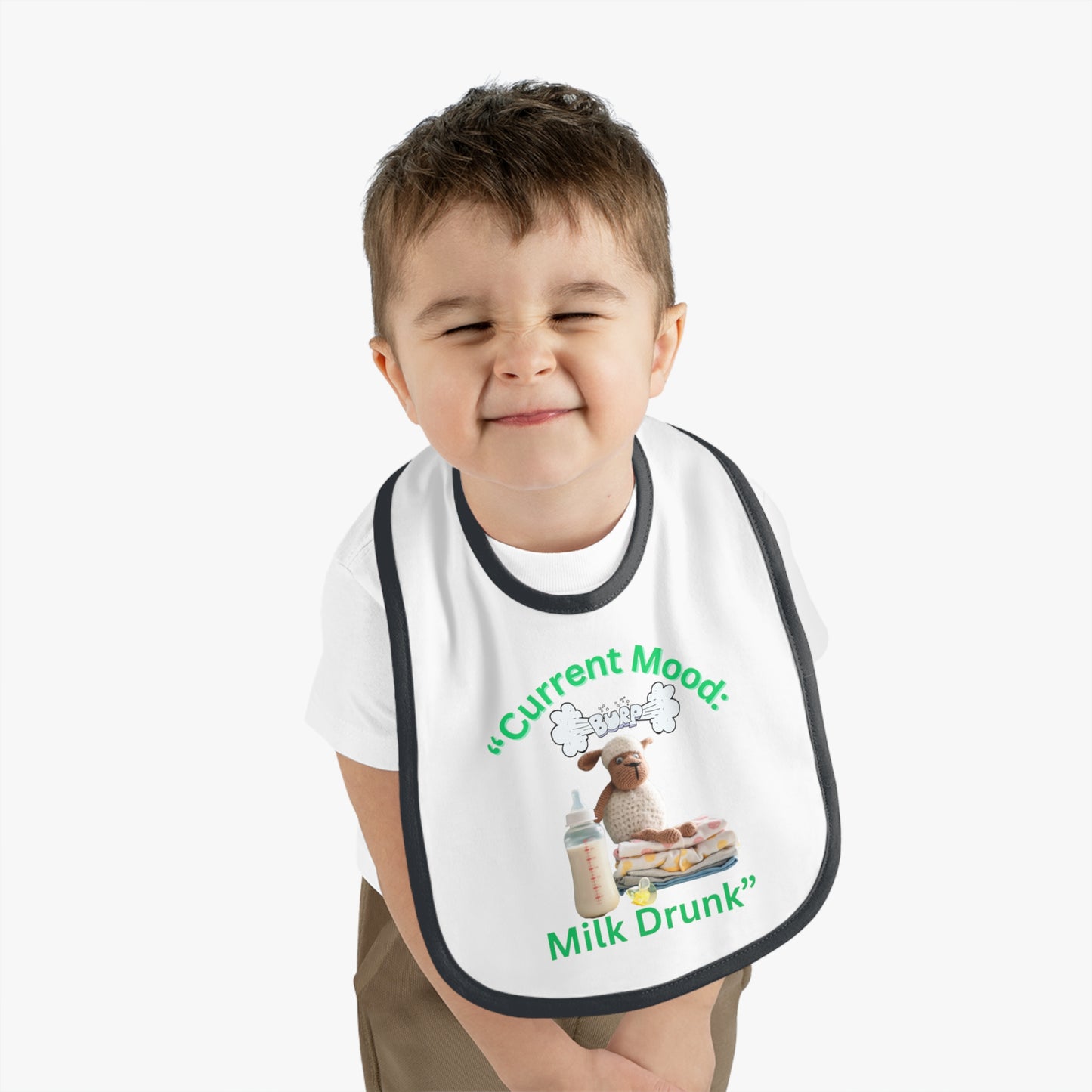 Current Mood, "Milk Drunk Baby Jersey Bib" Cute Baby Bib for Infants and Toddlers,