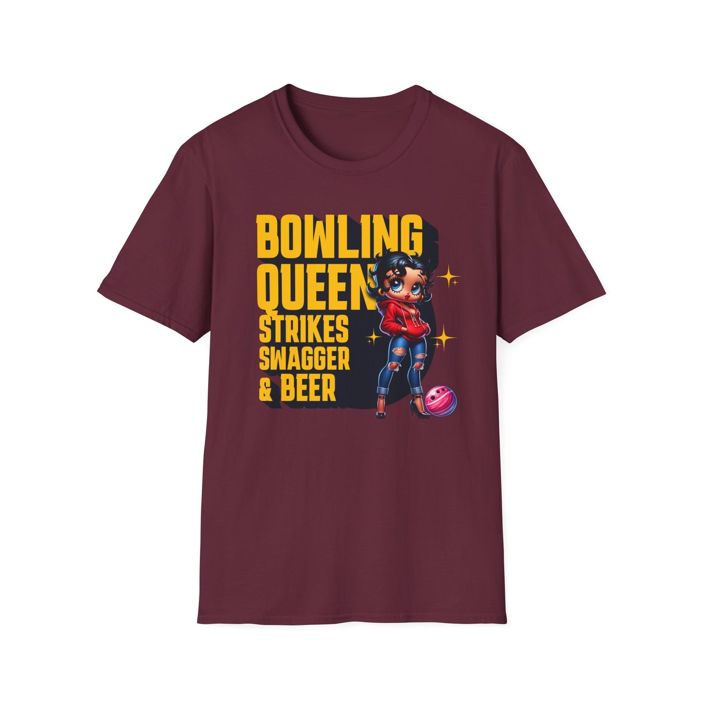 Betty Boop the Bowling Queen T-Shirt, Cute Betty Boop Shirt, Perfect Gift for a Bowler, Strikes Swagger & Beer