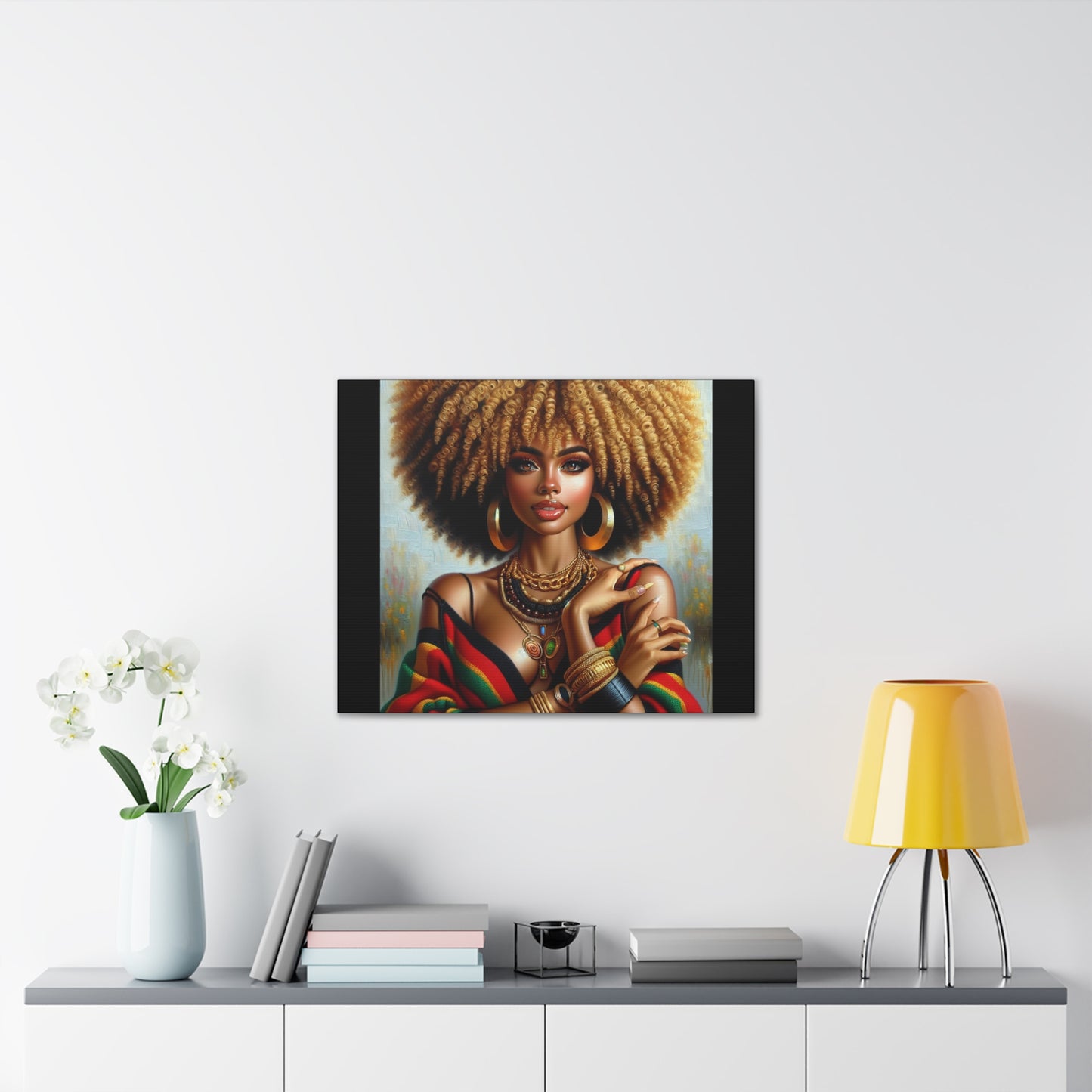 Stretched Canvas Art Print – Afrocentric Portrait, Black Woman Confidence Canvas Art in Afrocentric Colors, 92 % Women Merchandise