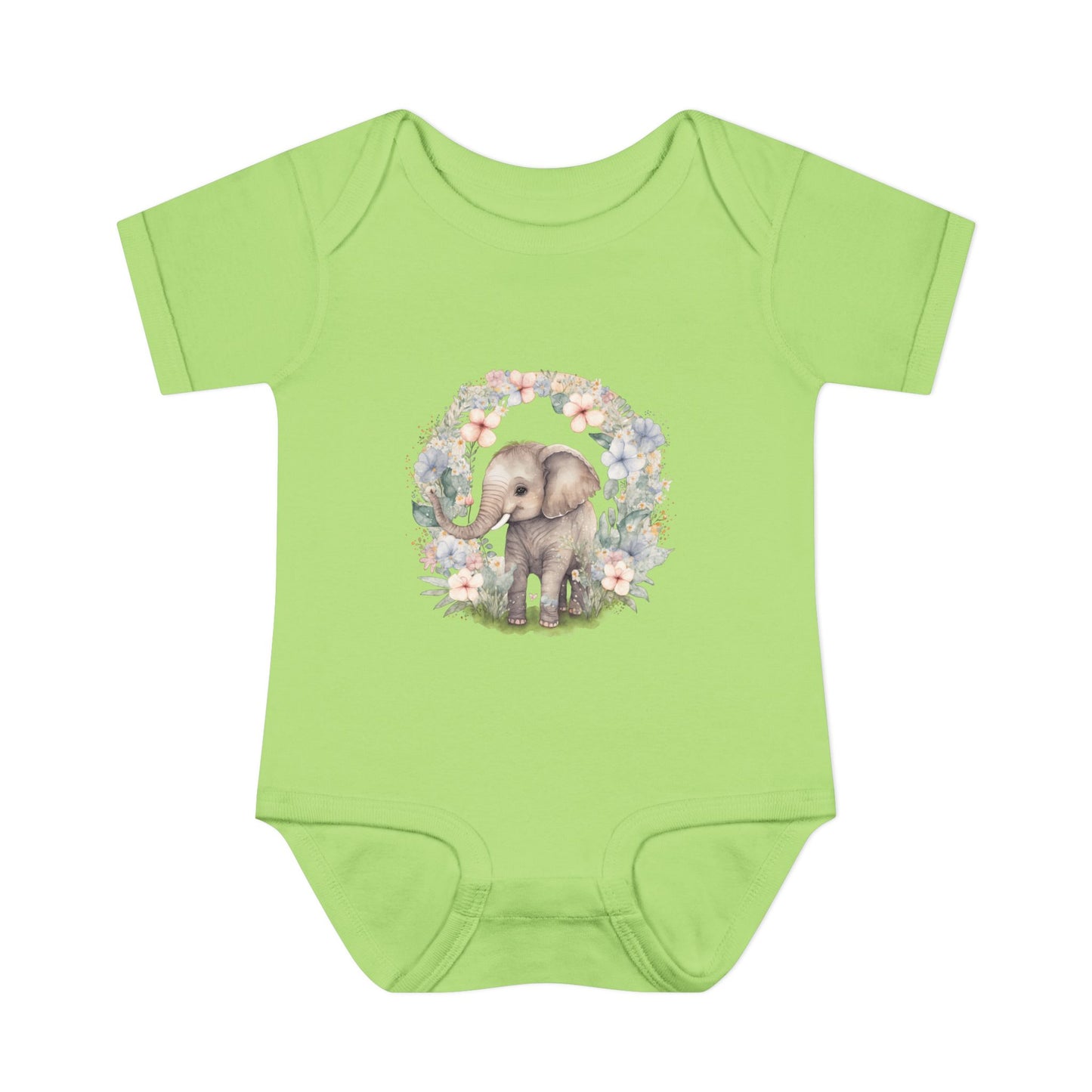 Elephant Baby Bodysuit, Cute Infant Outfit, Baby Shower Gift, Gender Neutral, Woodland Theme, Floral Design, Newborn Clothing