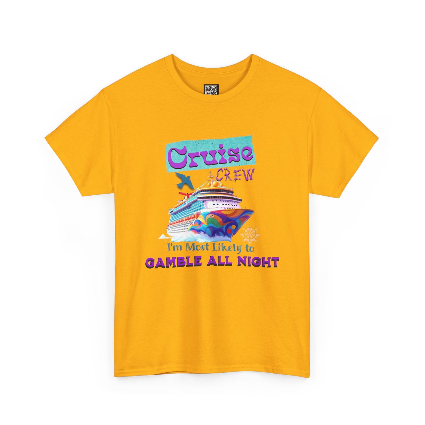 Cruise Crew Heavy Cotton Tee - Gamble All Night, Vacation Shirt, Cruise Wear, Fun Travel Outfit, Summer Party Top, Gambler's T-Shirt