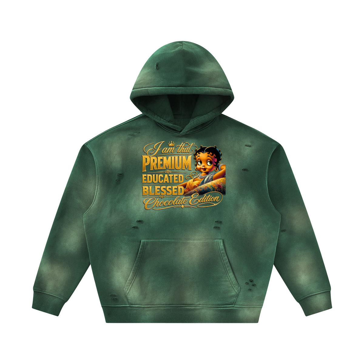 Women's Melanin Betty Boop Sunfade Frayed Fleece Hoodie – Vintage Washed