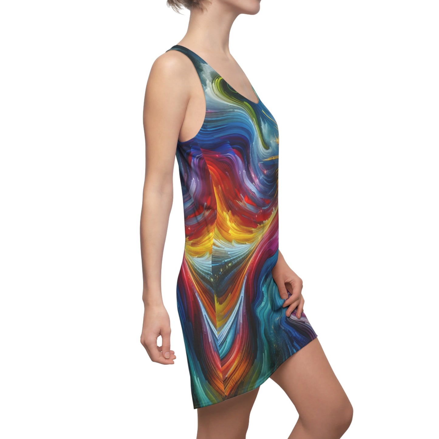 Vibrant Galaxy Racerback Dress, Summer Fashion Dress, Casual Party Outfit, Festival Wear, Colorful Beach Dress, Artistic AOP Dress