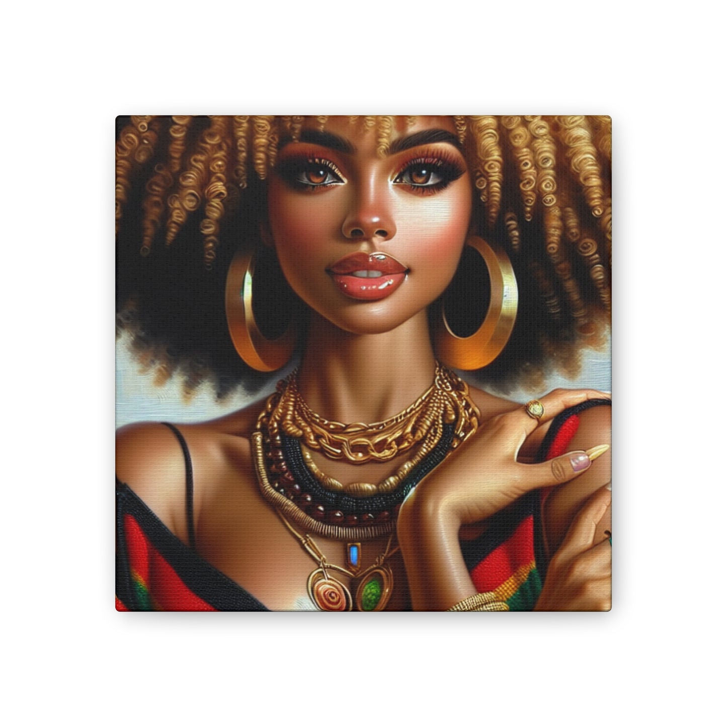 Vibrant Afrocentric Canvas Art, Fine Black Art Print, Beautiful Black Woman in Afrocentric Colors Canvas Photo,