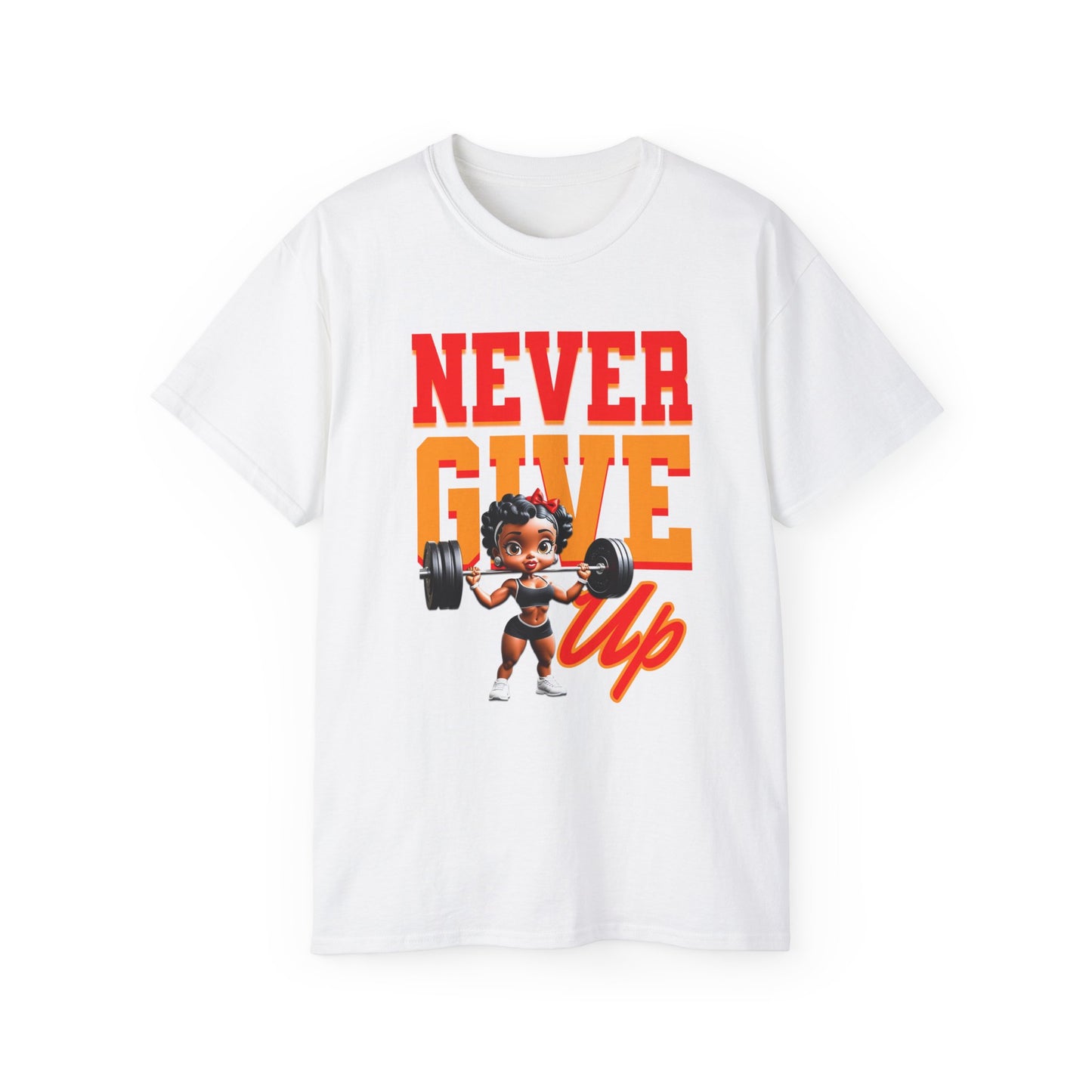Women's Motivational Fitness Tee, Cute Betty Boop Workout Shirt, Ladies Gym Apparel, Never Give Up Shirt, Gift for Health Enthusiasts
