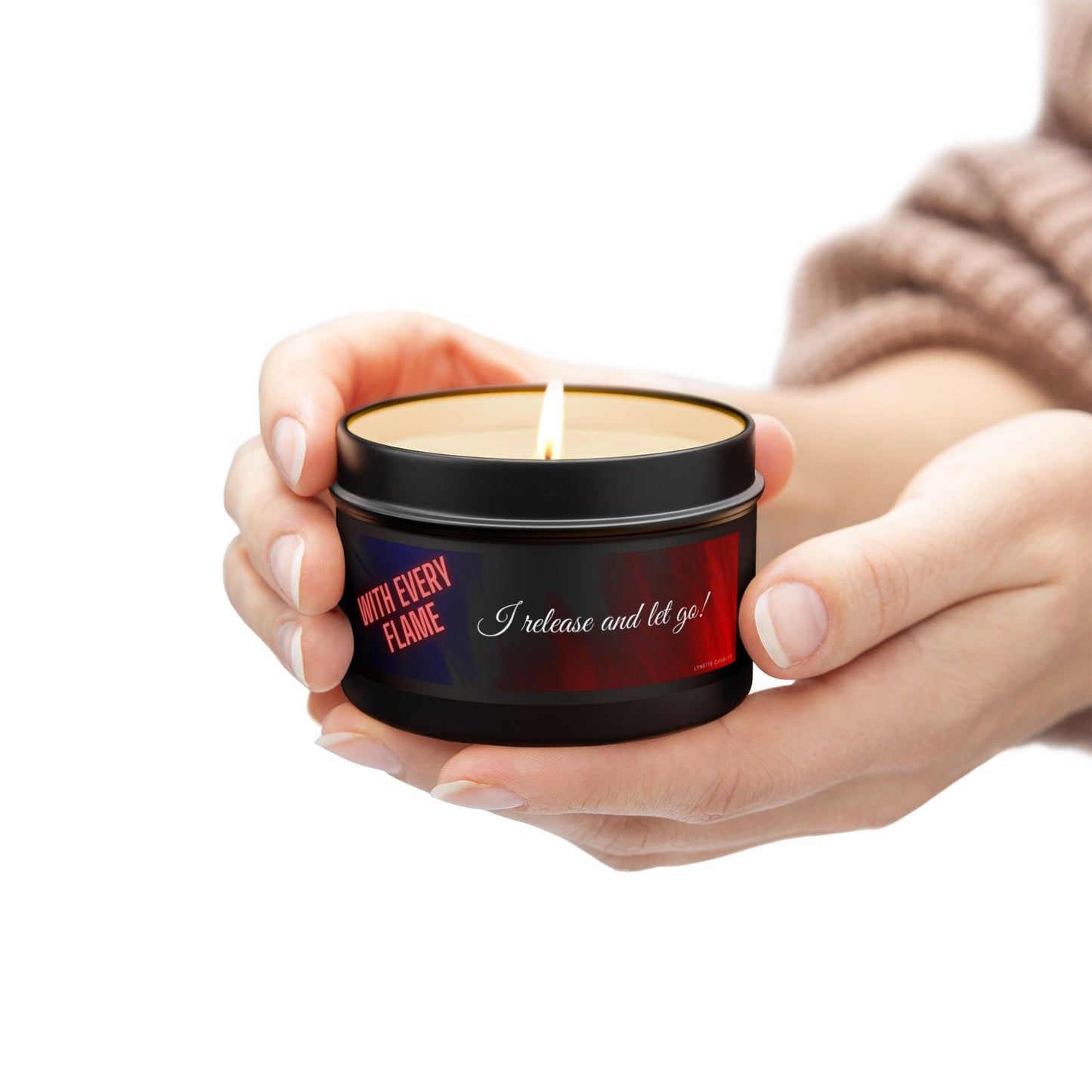 Lynette Cavalier's Tin Candles, Captivating aromas: Evergreen, Fresh Coffee, Mango Coconut, Spa Retreat, Vanilla Bean, Tin Colors: Gold, Silver, Black