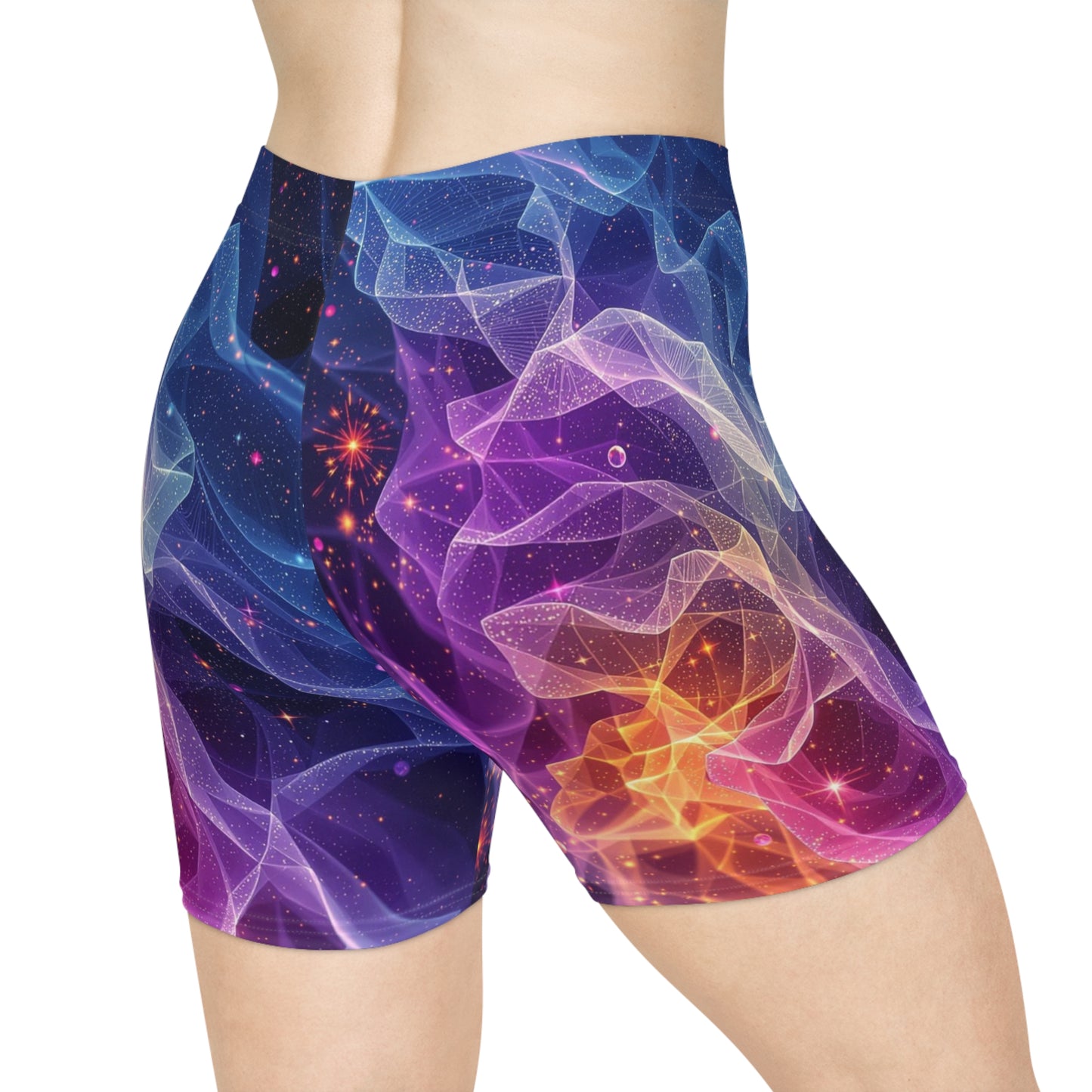 Vibrant Abstract Cosmic Women's Biker Shorts - Colorful Yoga Activewear, Athleisure for Teens and Women, Cool Activewear, Festival Wear, Summer Biker Shorts