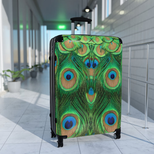 Peacock Print Travel Suitcase | Vibrant Luggage for Adventure | Stylish Carry-On for Vacations, Trips, Getaways, and Travel