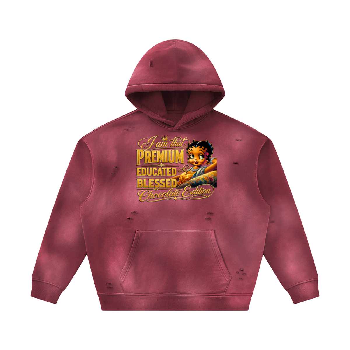 Women's Melanin Betty Boop Sunfade Frayed Fleece Hoodie – Vintage Washed