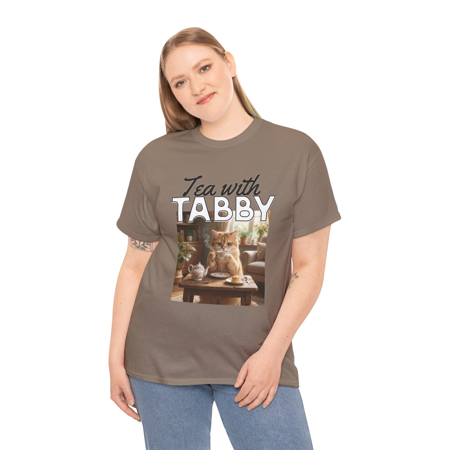 Personalized Tea with Tabby T-Shirt — Custom Cozy Cat Graphic Tee