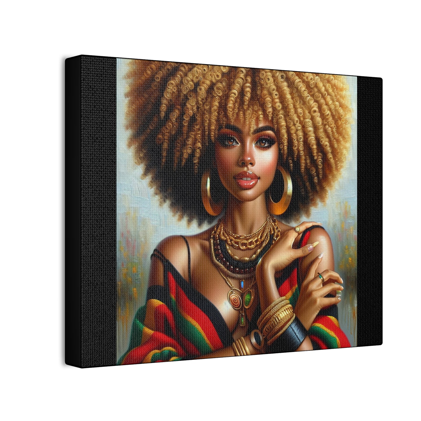 Stretched Canvas Art Print – Afrocentric Portrait, Black Woman Confidence Canvas Art in Afrocentric Colors, 92 % Women Merchandise