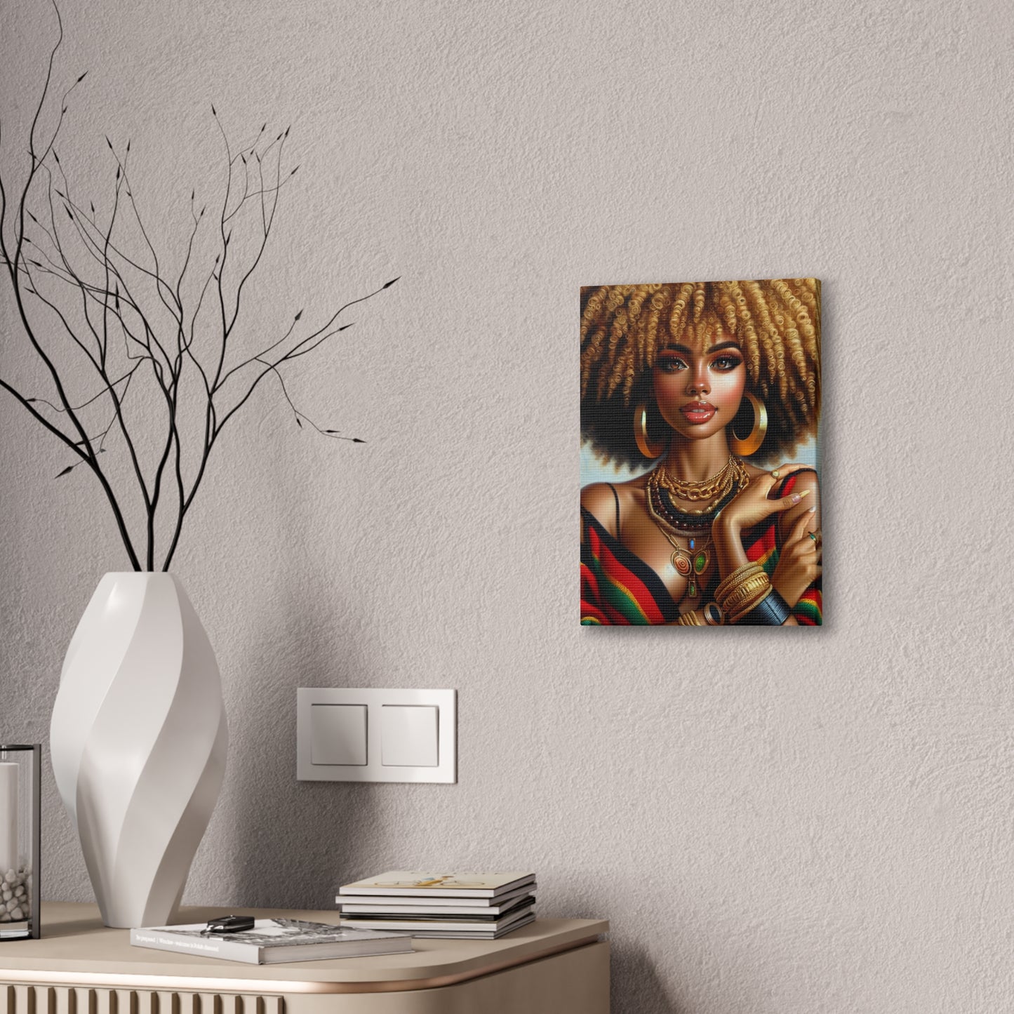 Vibrant Afrocentric Canvas Art, Fine Black Art Print, Beautiful Black Woman in Afrocentric Colors Canvas Photo,