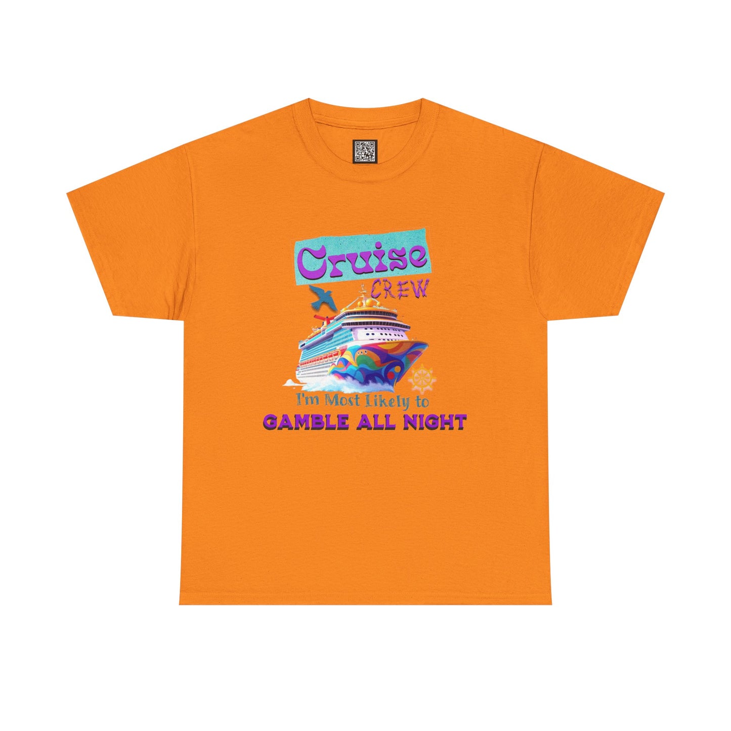 Cruise Crew Heavy Cotton Tee - Gamble All Night, Vacation Shirt, Cruise Wear, Fun Travel Outfit, Summer Party Top, Gambler's T-Shirt