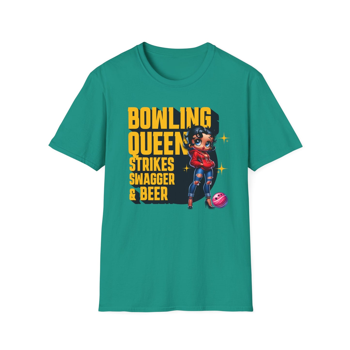 Betty Boop the Bowling Queen T-Shirt, Cute Betty Boop Shirt, Perfect Gift for a Bowler, Strikes Swagger & Beer
