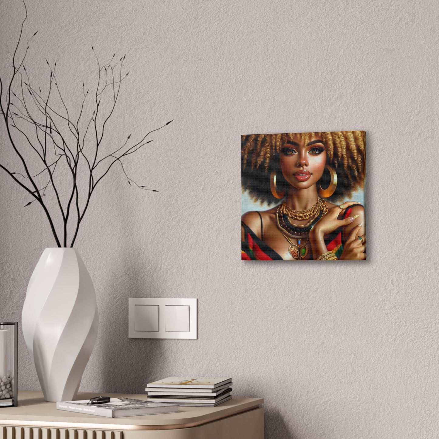 Vibrant Afrocentric Canvas Art, Fine Black Art Print, Beautiful Black Woman in Afrocentric Colors Canvas Photo,