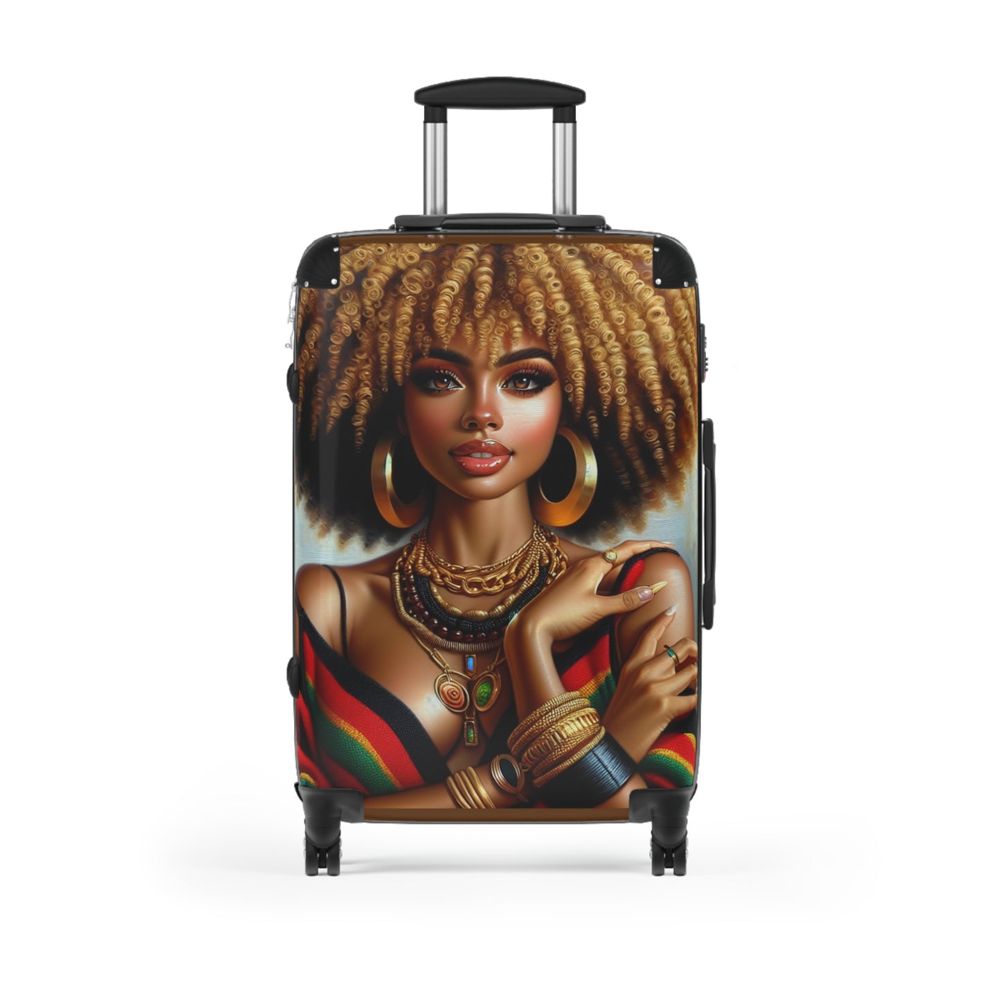 Artistic Travel Suitcase - Afro Woman Design for Adventurers, Beautiful Afrocentric Suitcase for Women, Uniquely Covered Suitcase