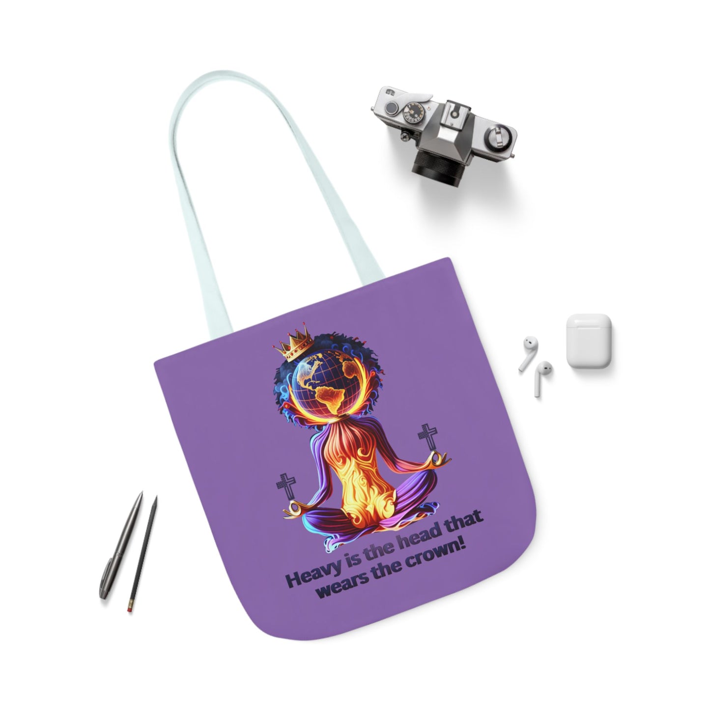 "Heavy is the Head" Canvas Tote Bag, 5-Color Straps, Purple Tote Bag for Women, Purple Inspirational Tote Bag for Women, Tote Bag Gift for Women