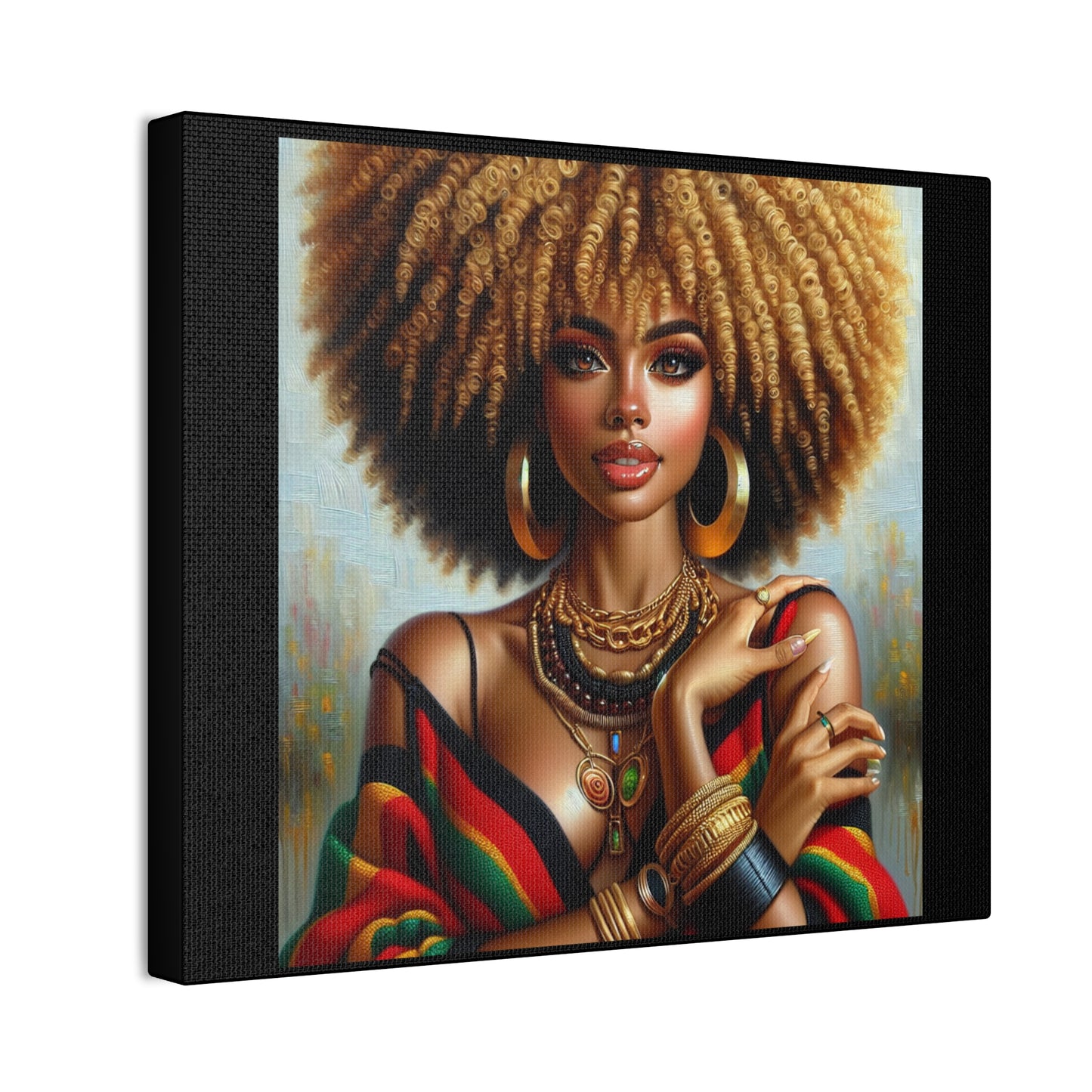 Stretched Canvas Art Print – Afrocentric Portrait, Black Woman Confidence Canvas Art in Afrocentric Colors, 92 % Women Merchandise