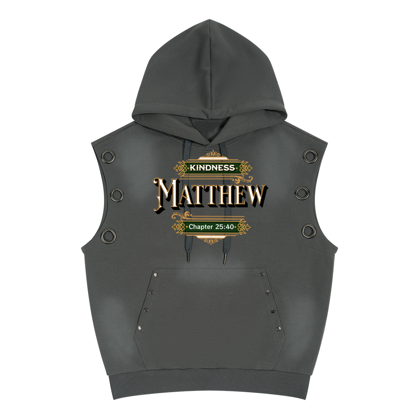 Kindness Matthew 25:40 – Unisex Vintage Wash Sun Fade Sleeveless Hoodie