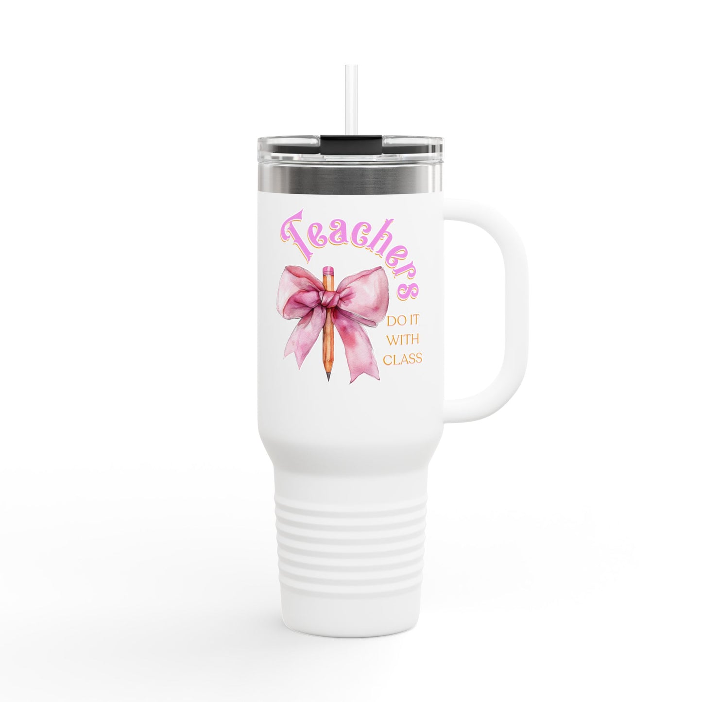 Stylish Insulated Travel Mug for Teachers, Cute 40oz Coquette Teacher Tumbler, Gifts for Educators, Coffee Lover Travel Cup, Back to School Mug Gift