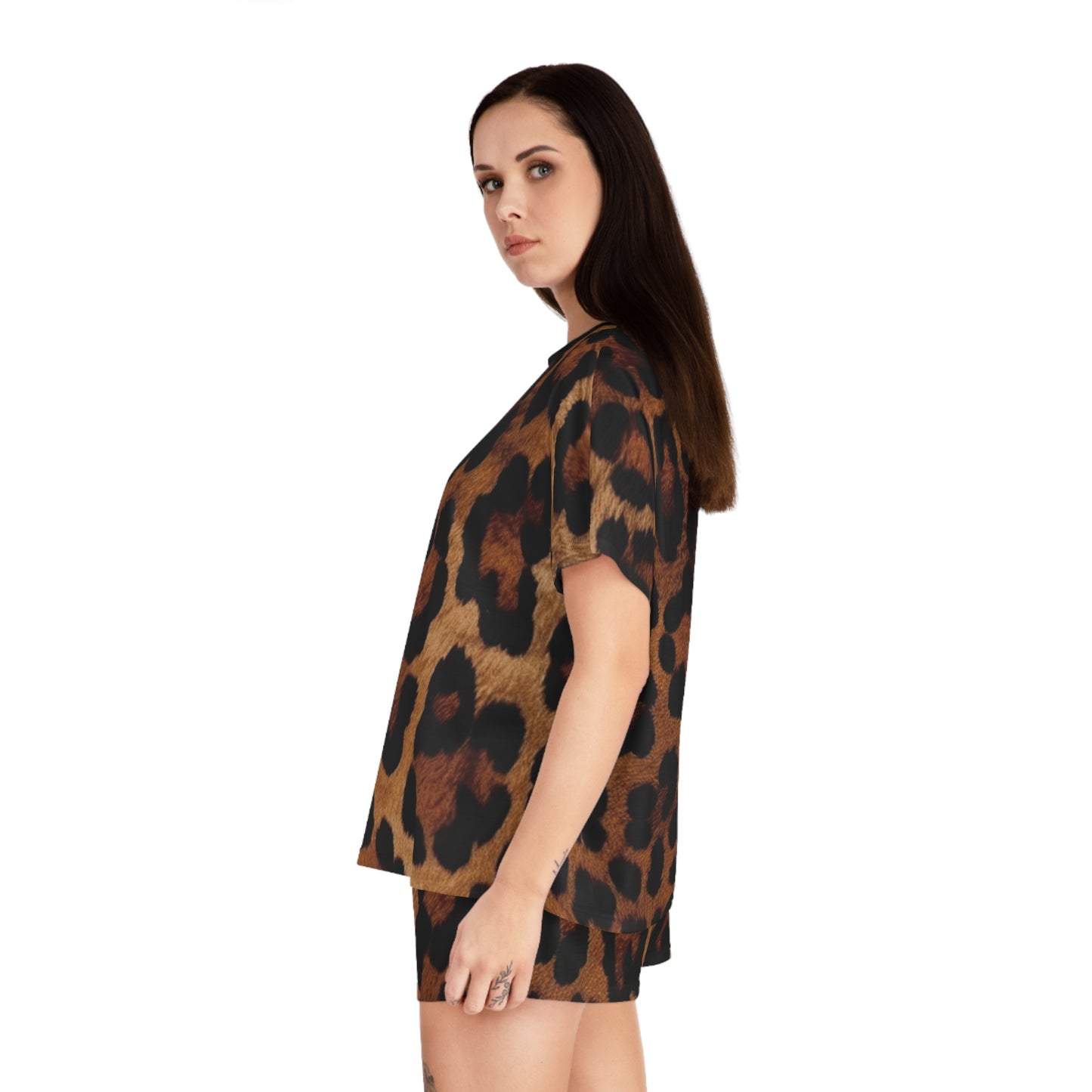 Leopard Print Women's Pajama Set - Comfy Sleepwear, Loungewear, Gift for Her, Cute Animal Print Pajama Short Set, For Cozy Nights