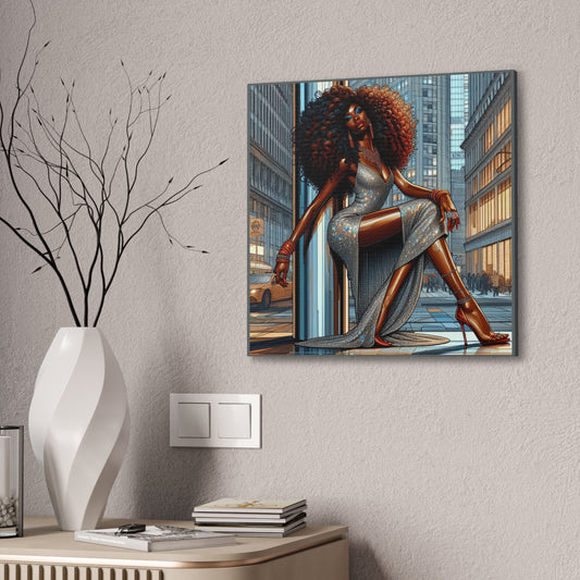 Chic Urban Canvas Art - Glamorous Fashionista Wall Decor, Black Art Collection, Beautiful Black Woman Posing Silver and Gray Canvas Art