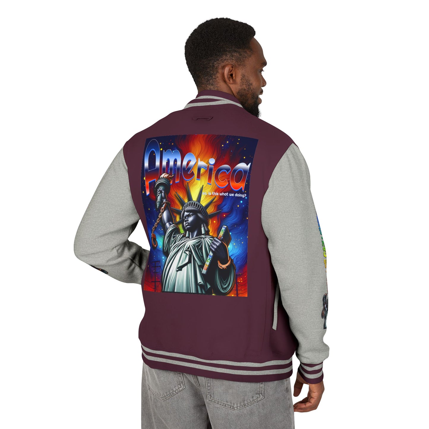 Letterman Jacket — 'America' Statue of Liberty Retro Graphic