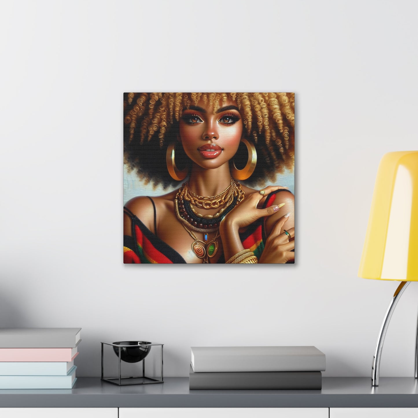 Vibrant Afrocentric Canvas Art, Fine Black Art Print, Beautiful Black Woman in Afrocentric Colors Canvas Photo,