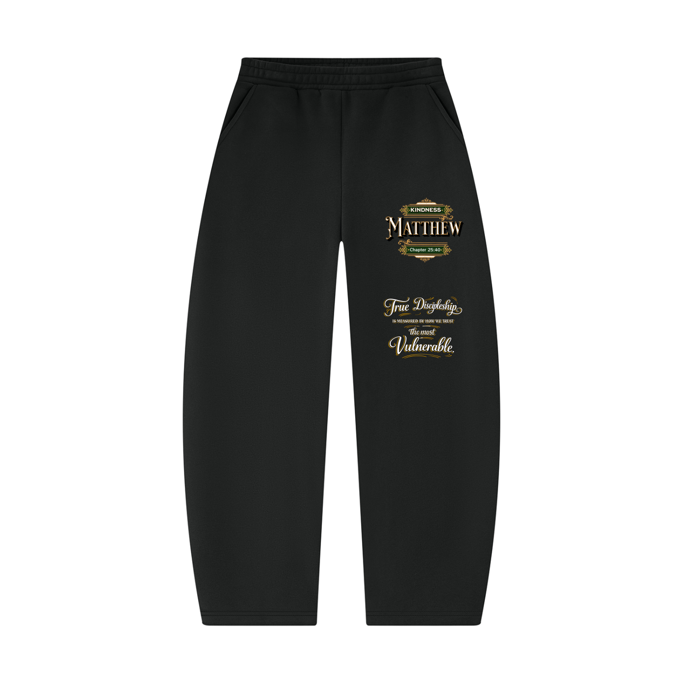 Kindness Matthew 25:40 – Unisex Barrel Leg Graphic Sweatpants
