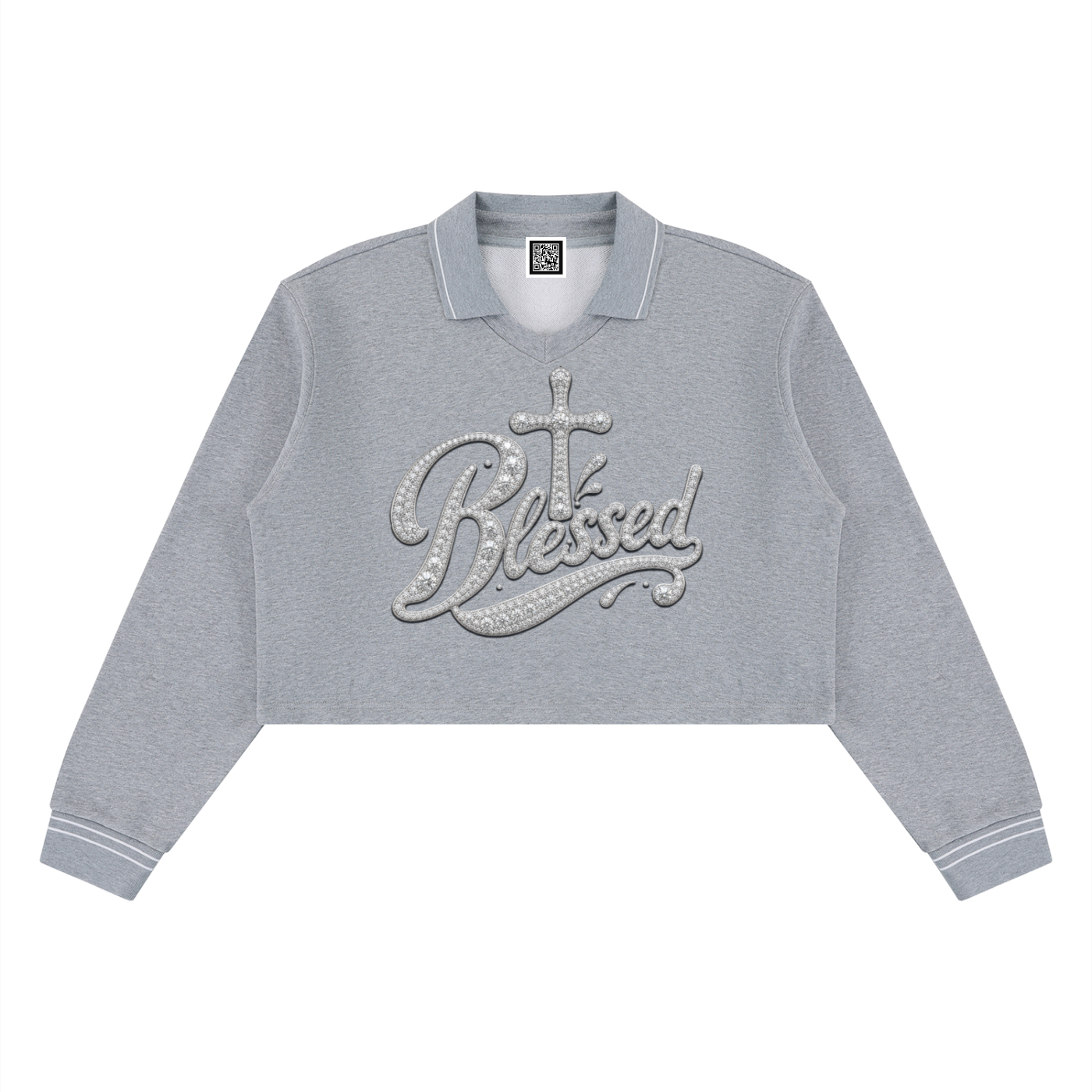 Women's Blessed Crop Collared Sweatshirt – Long Sleeve Cotton Top