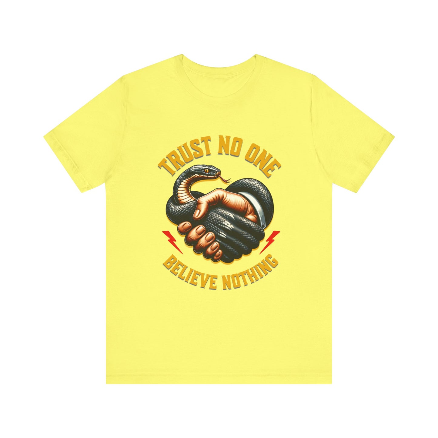 Trust No One, Bold Snake Handshake Design, Unisex Democracy T-Shirts, Goth Snake Image Shirt, Snake Image Shirt for Snake Lovers