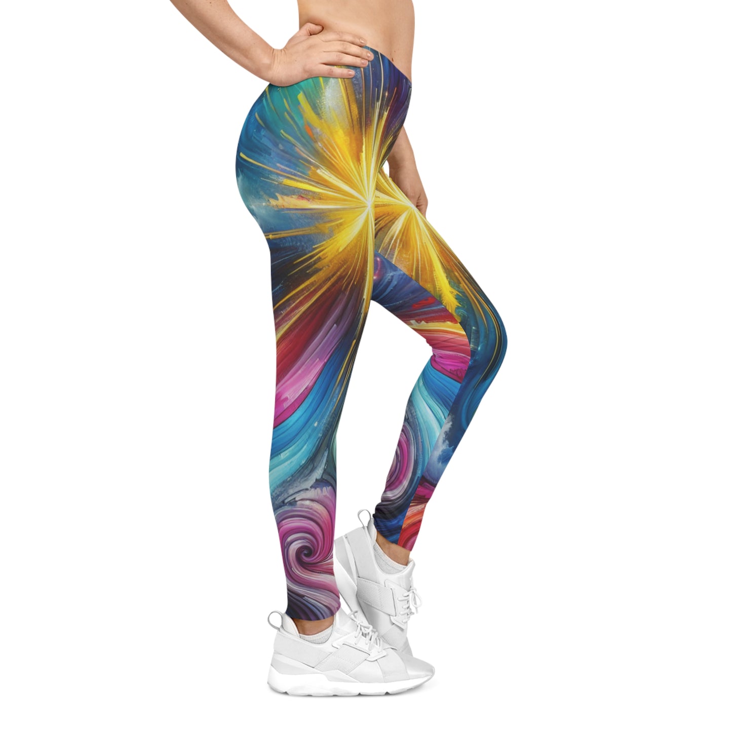 Vibrant AOP Women's Casual Leggings, Colorful Yoga Pants, Artistic Athleisure Wear, Unique Fitness Tights, Trendy Activewear