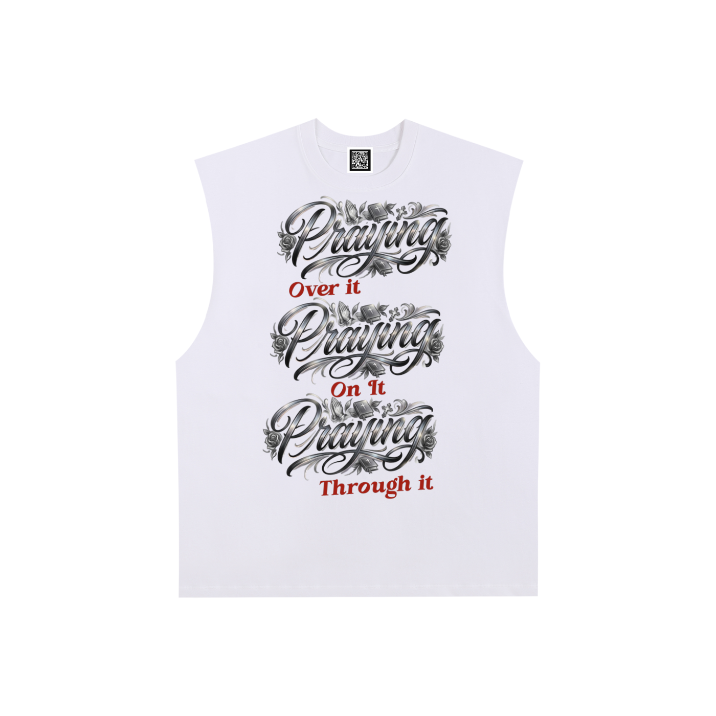 Praying Over It On It Through It – Faith Graphic Raw Edge Tank Top