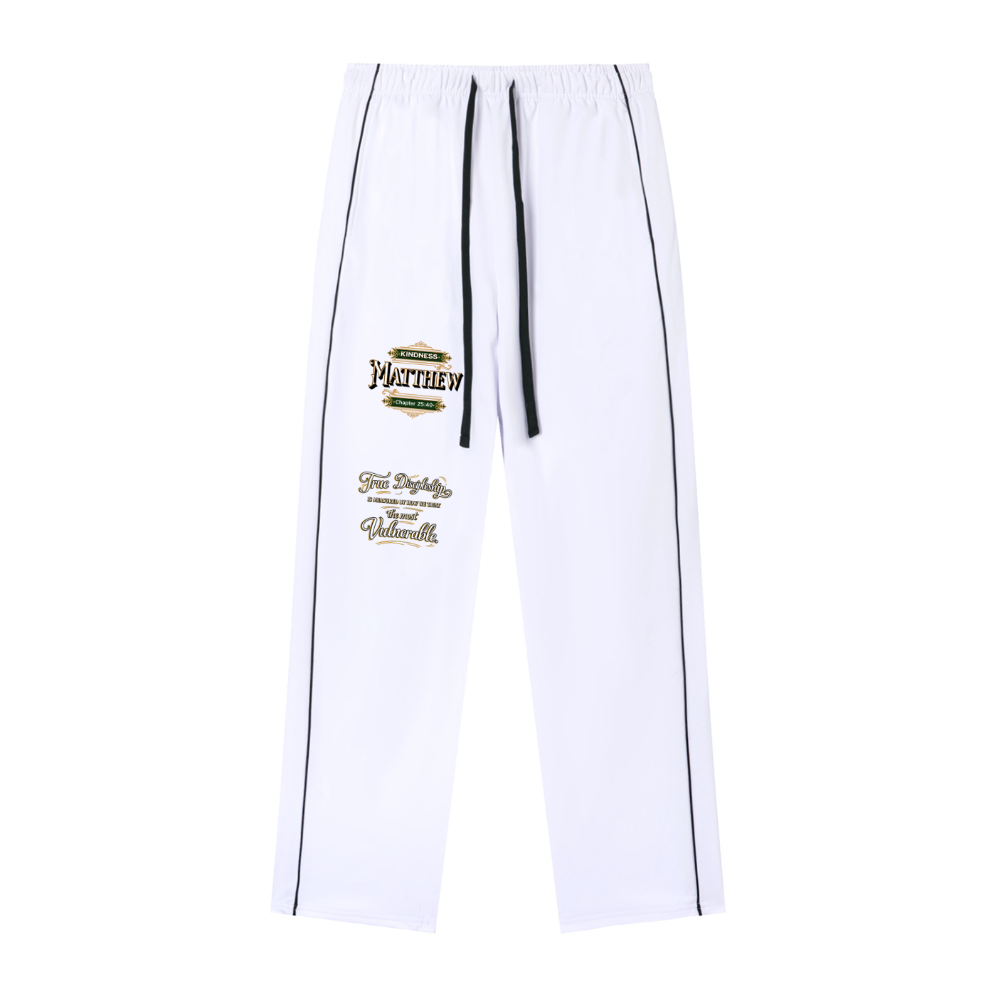 Kindness Matthew 25:40 – Men's Piping Straight Leg Graphic Sweatpants
