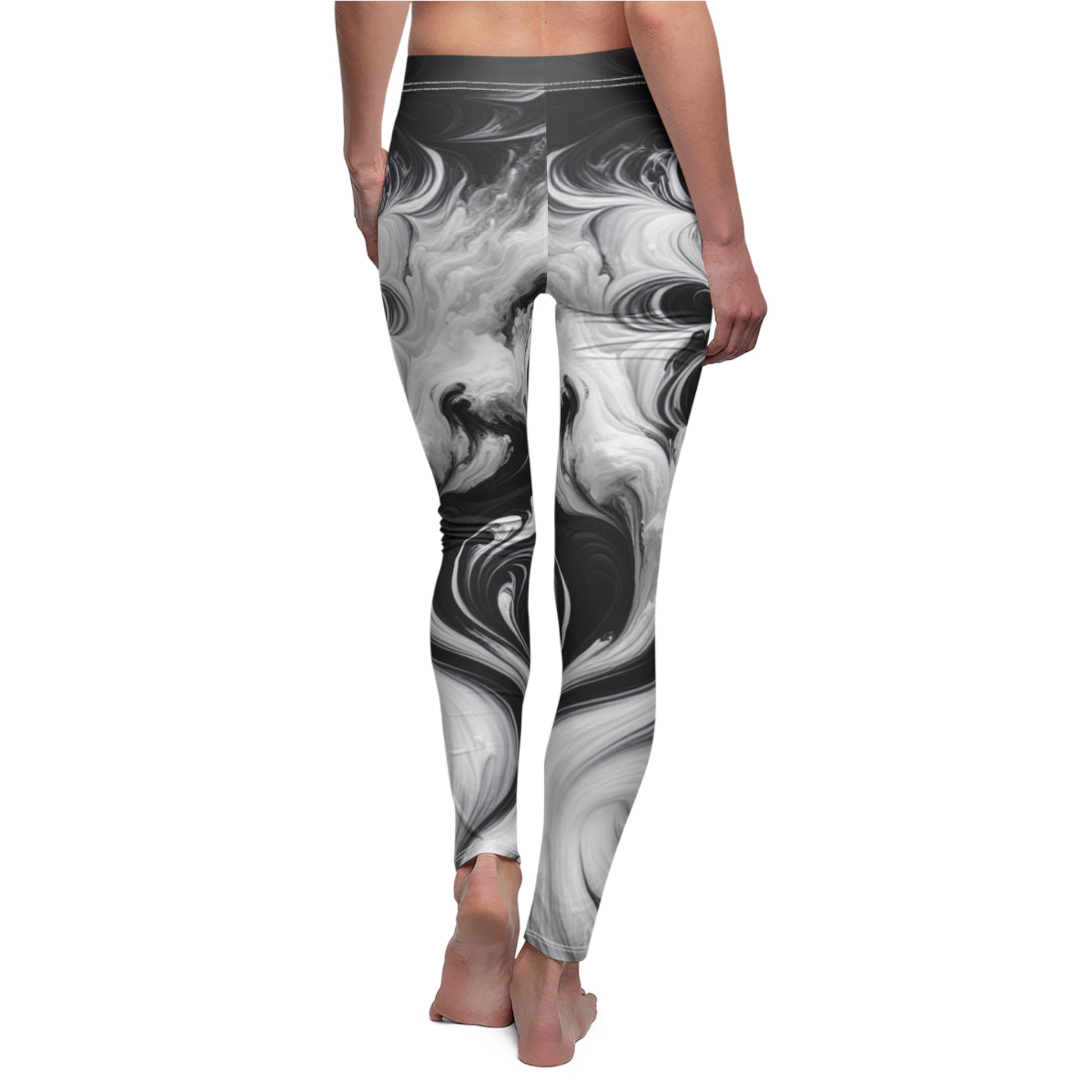 Women's Swirl Print Leggings, Trendy Activewear, Stylish Yoga Pants, Comfortable Workout Tights, Gift for Her, Casual workout Apparel, Black and white yoga pants.