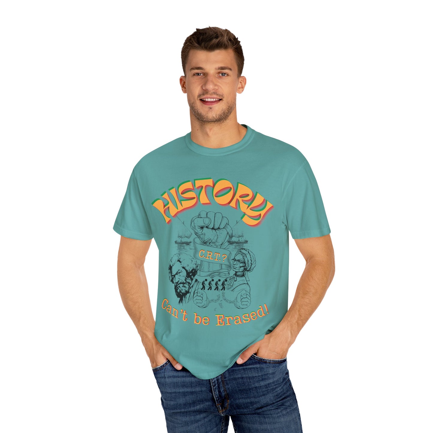 "History Can't Be Erased" Unisex Garment-Dyed T-shirt, Juneteenth T-Shirts, Black History Month T-Shirts, Unisex Black History Shirts