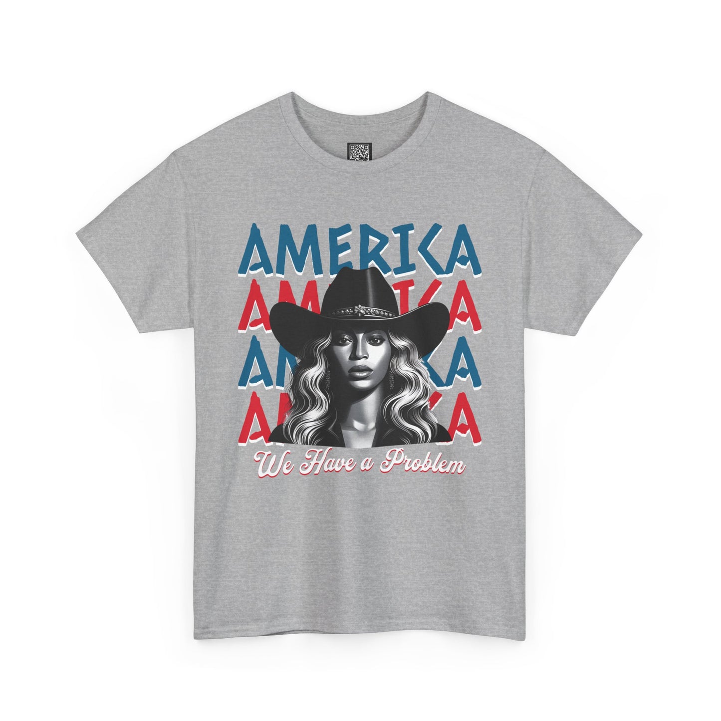 Patriotic Unisex Heavy Cotton Tee - 'Beyonce, America, We Have a Problem' Graphic Tee for Beyonce Fan Lovers, Beyonce Concert Tees