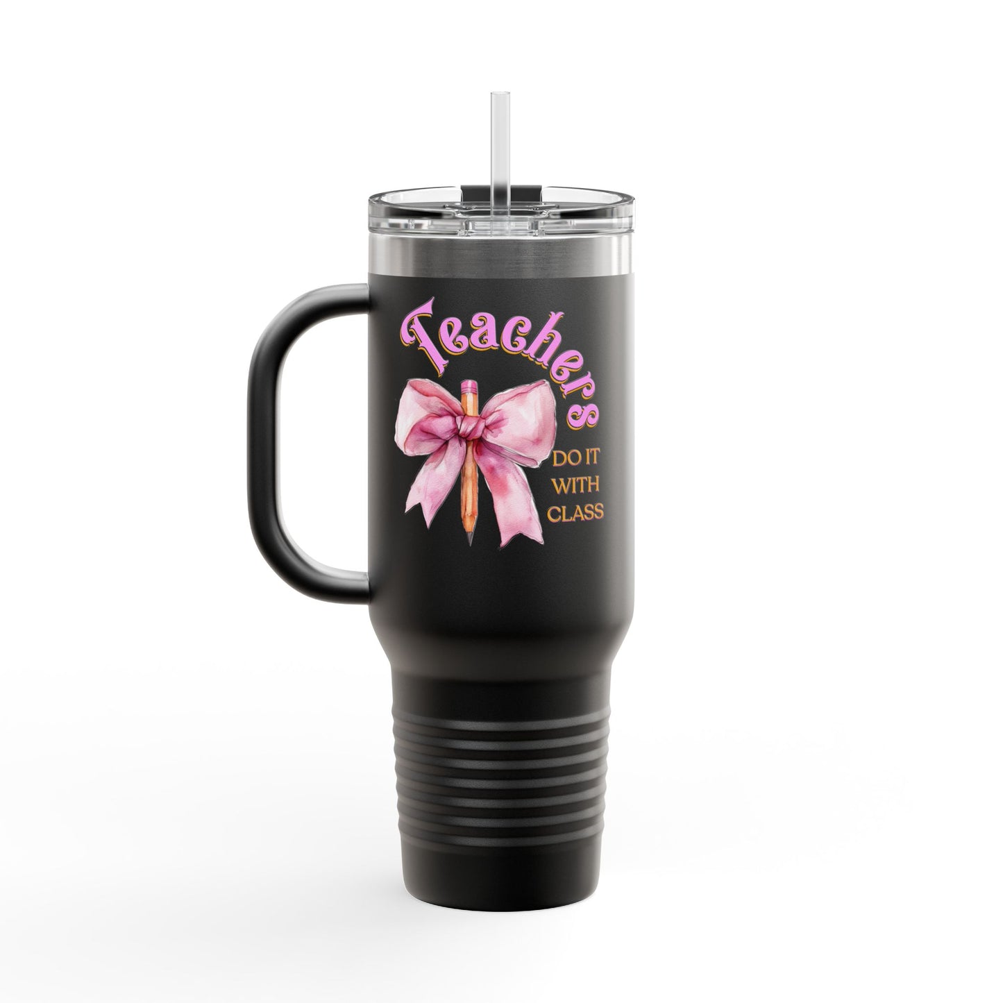 Stylish Insulated Travel Mug for Teachers, Cute 40oz Coquette Teacher Tumbler, Gifts for Educators, Coffee Lover Travel Cup, Back to School Mug Gift