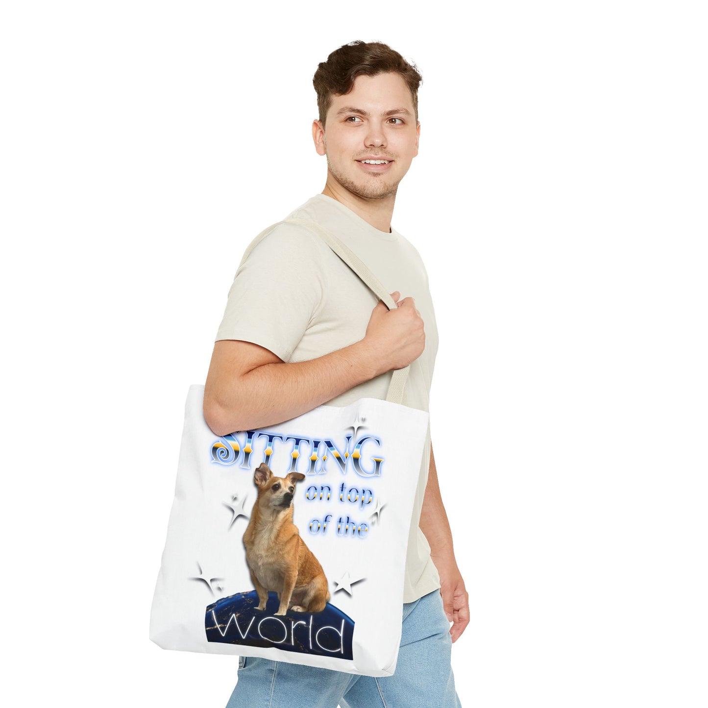 Personalized Tote Bag — "Sitting on Top of the World" Corgi Tote