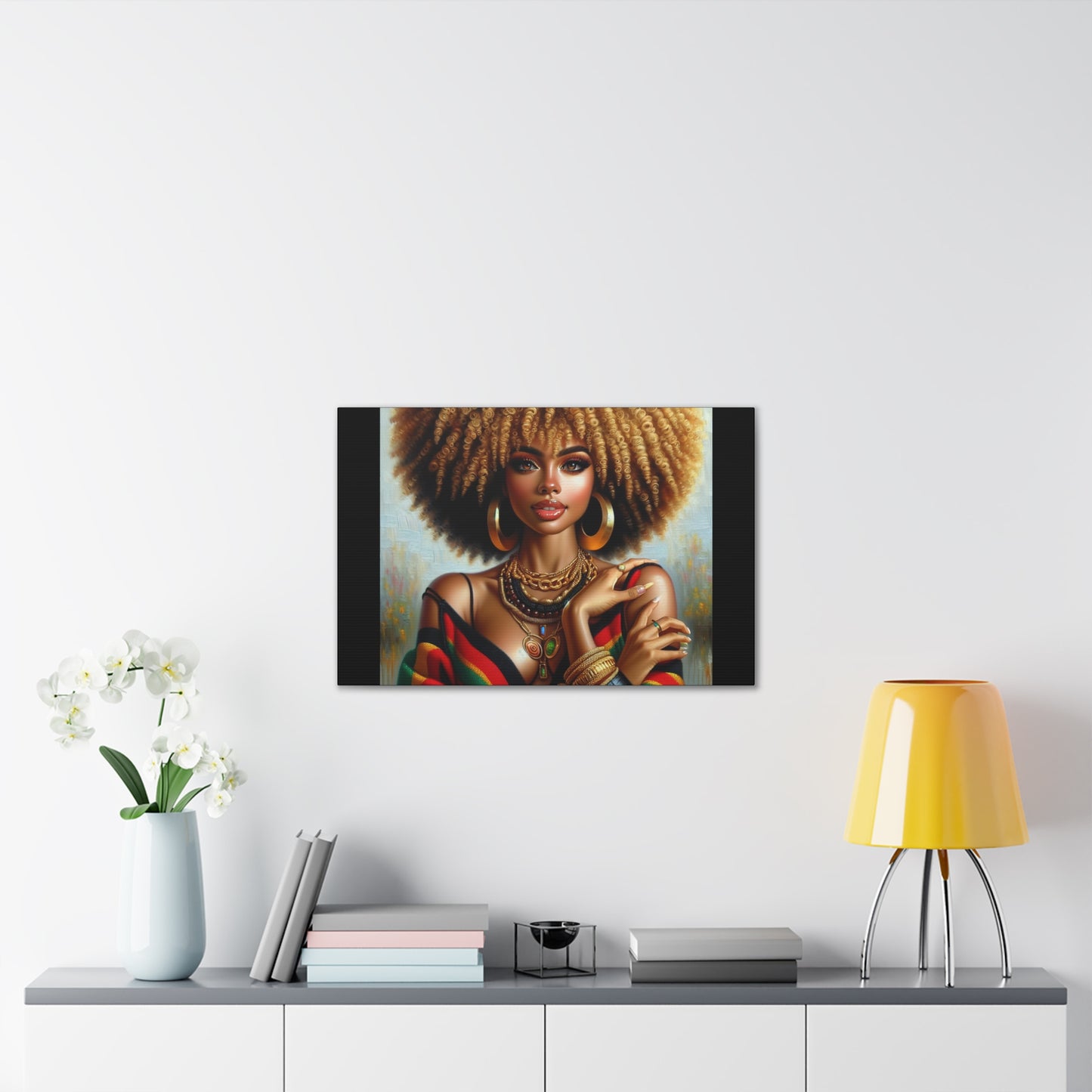 Stretched Canvas Art Print – Afrocentric Portrait, Black Woman Confidence Canvas Art in Afrocentric Colors, 92 % Women Merchandise