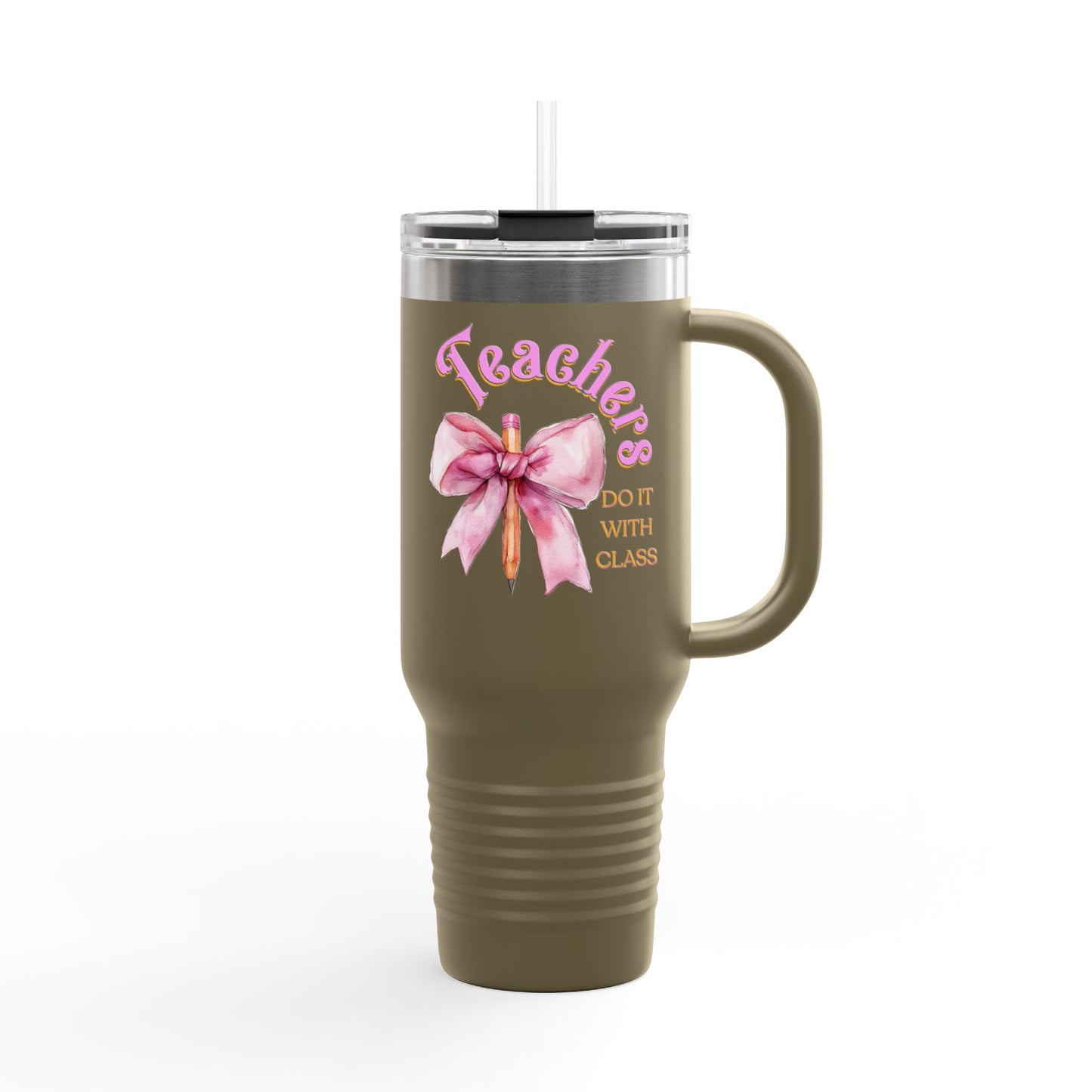 Stylish Insulated Travel Mug for Teachers, Cute 40oz Coquette Teacher Tumbler, Gifts for Educators, Coffee Lover Travel Cup, Back to School Mug Gift