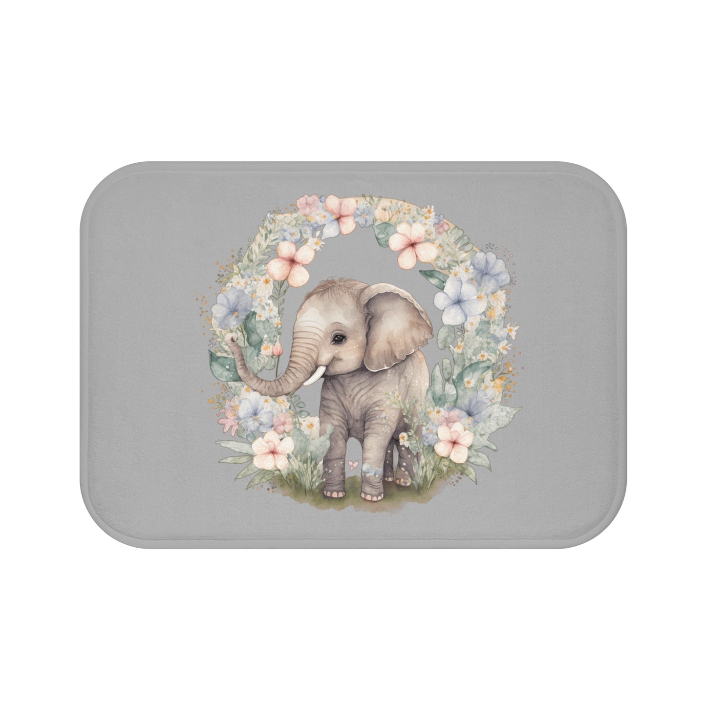 Cute Elephant Floral Bathmat, Elephant Nursery Decor, Elephant Baby Shower Gift, Elephant Bathroom Accessories, Kids Room Decor, Animal Theme