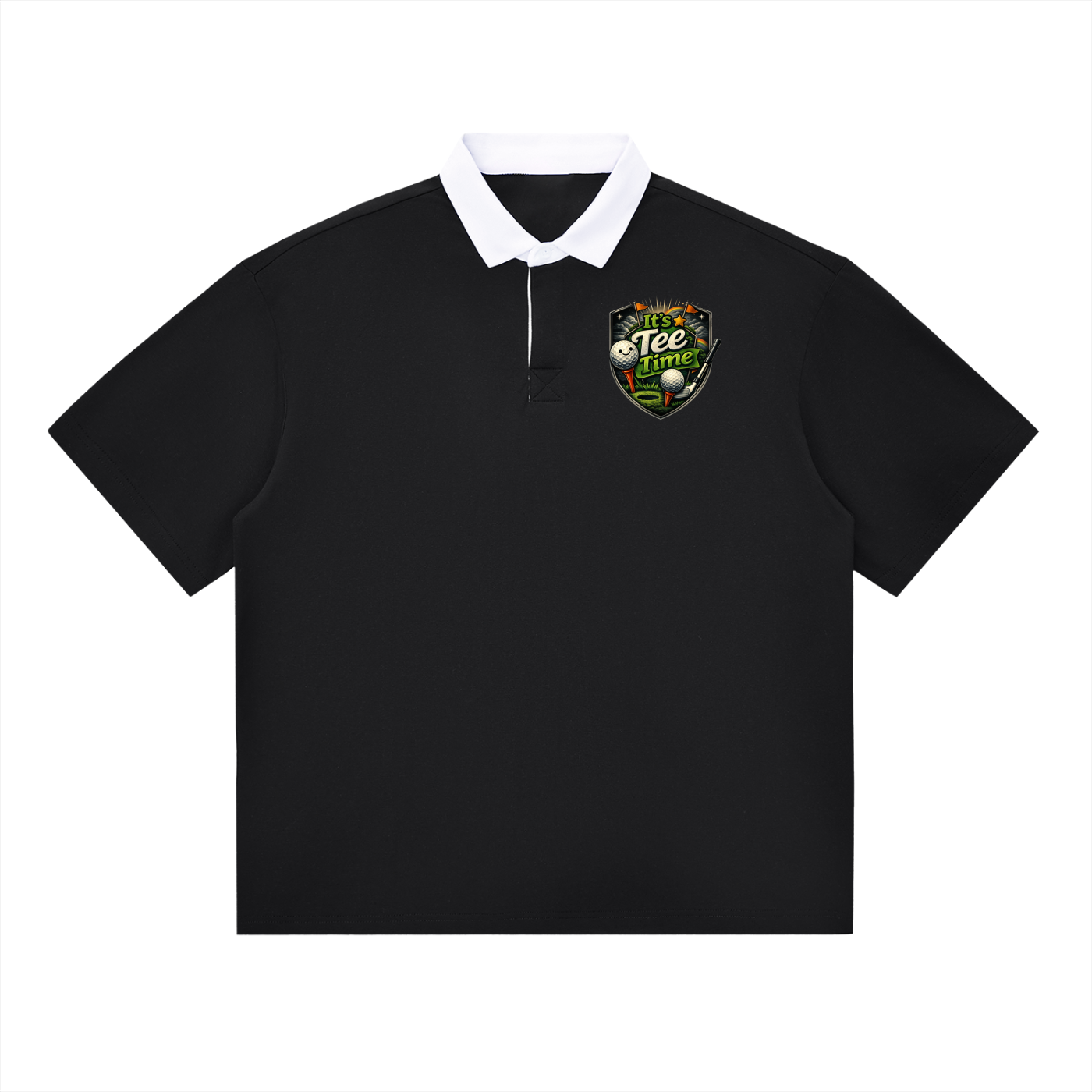 "It's Tee Time" Essential Contrast Polo Golf Shirt