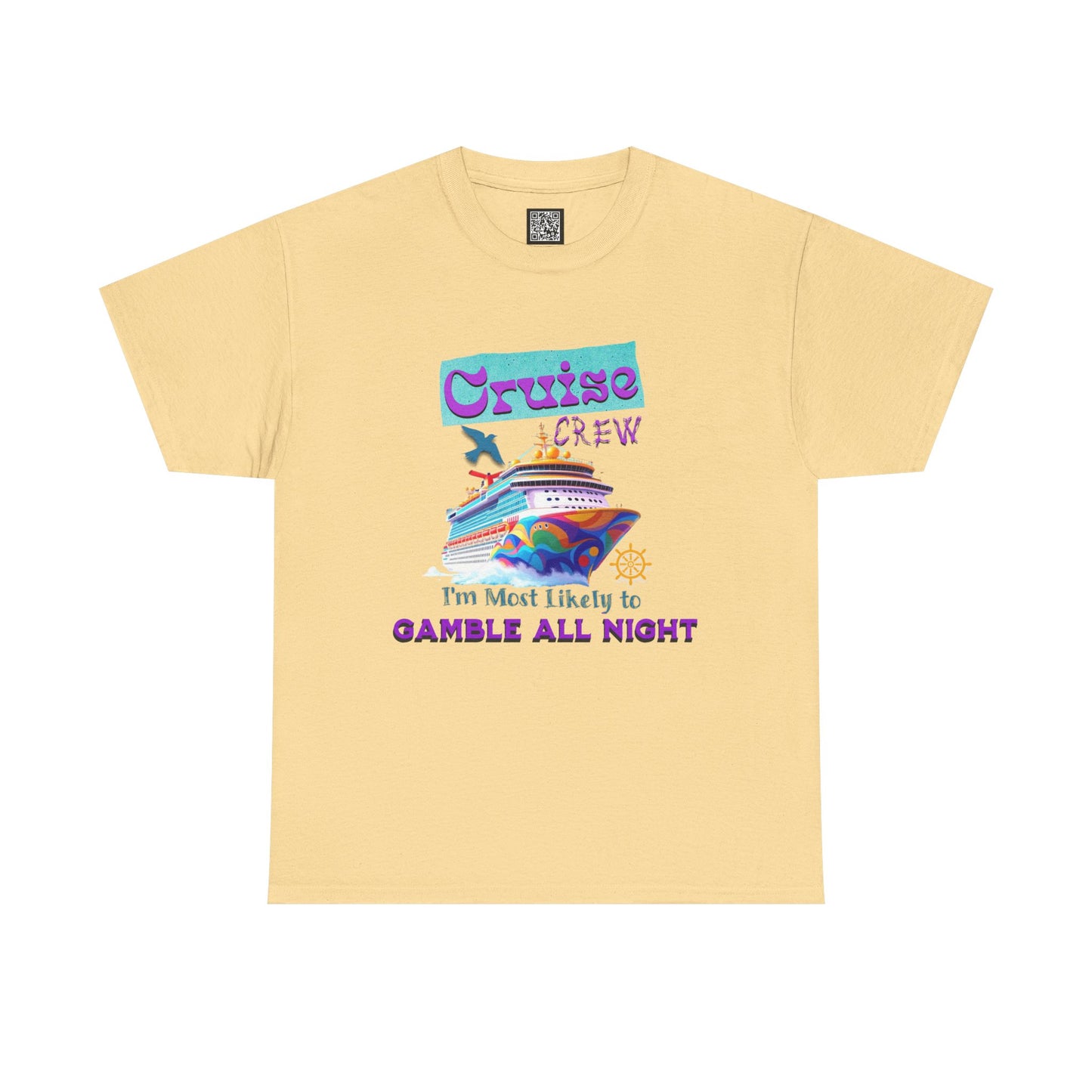 Cruise Crew Heavy Cotton Tee - Gamble All Night, Vacation Shirt, Cruise Wear, Fun Travel Outfit, Summer Party Top, Gambler's T-Shirt
