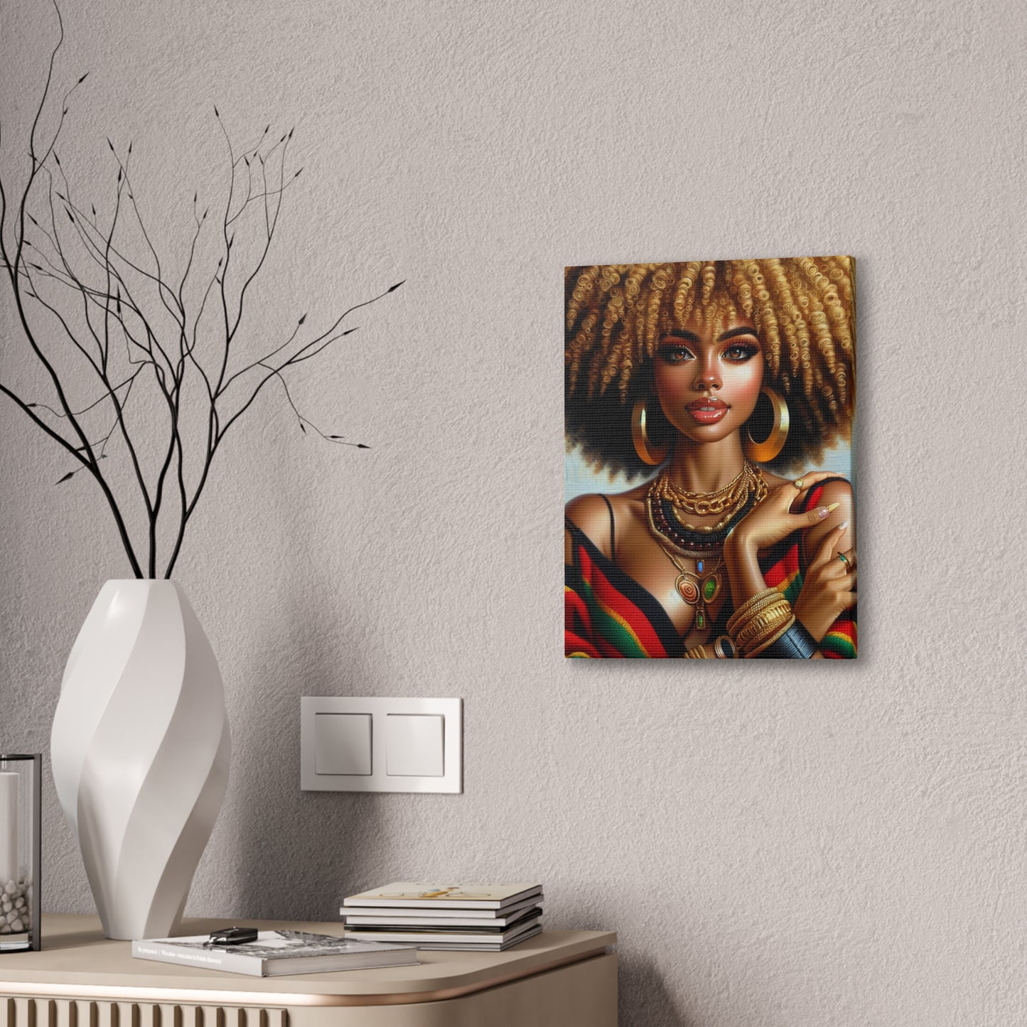 Vibrant Afrocentric Canvas Art, Fine Black Art Print, Beautiful Black Woman in Afrocentric Colors Canvas Photo,
