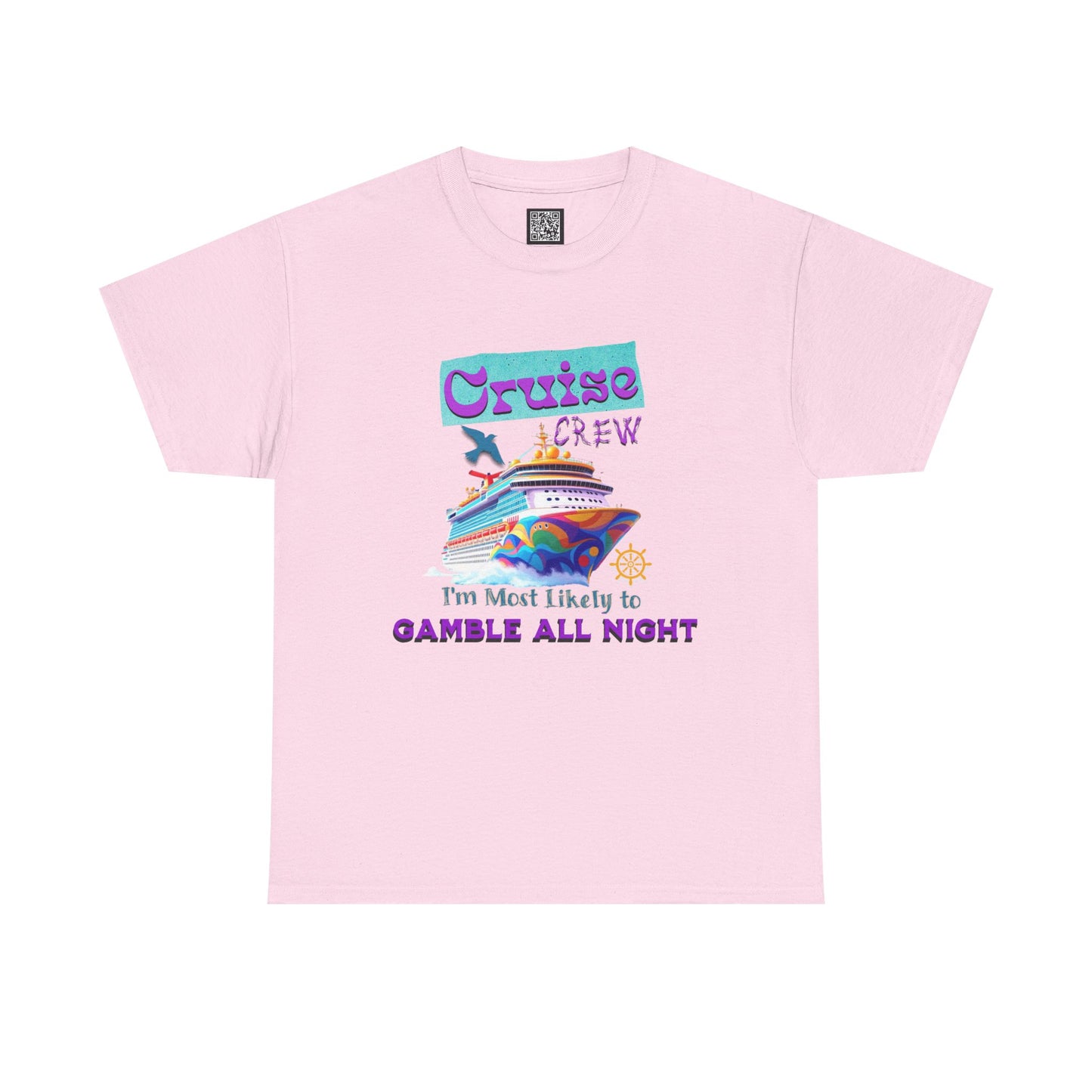 Cruise Crew Heavy Cotton Tee - Gamble All Night, Vacation Shirt, Cruise Wear, Fun Travel Outfit, Summer Party Top, Gambler's T-Shirt