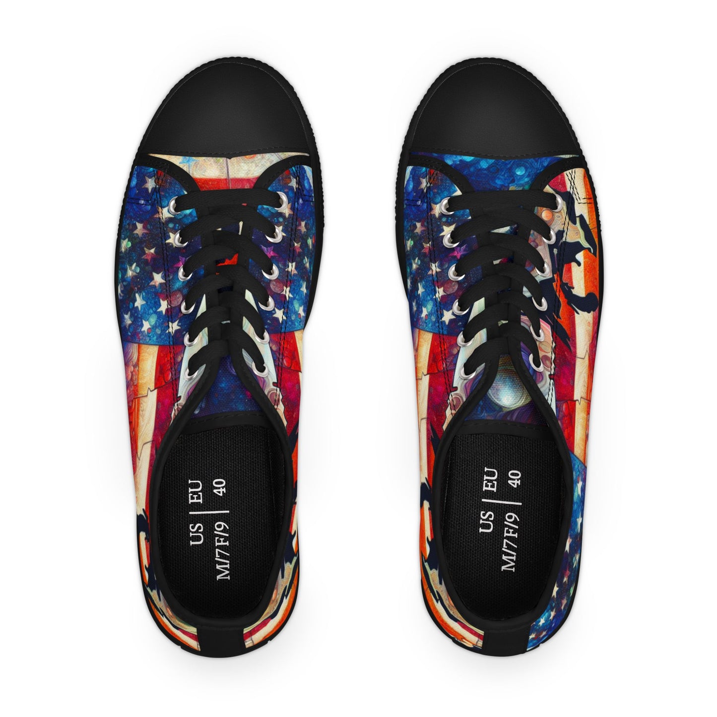 Patriotic Women's Low Top Sneakers, Casual Shoes, American Flag Sneakers, Summer Footwear, Ideal for July 4th, Comfortable Everyday Sneakers