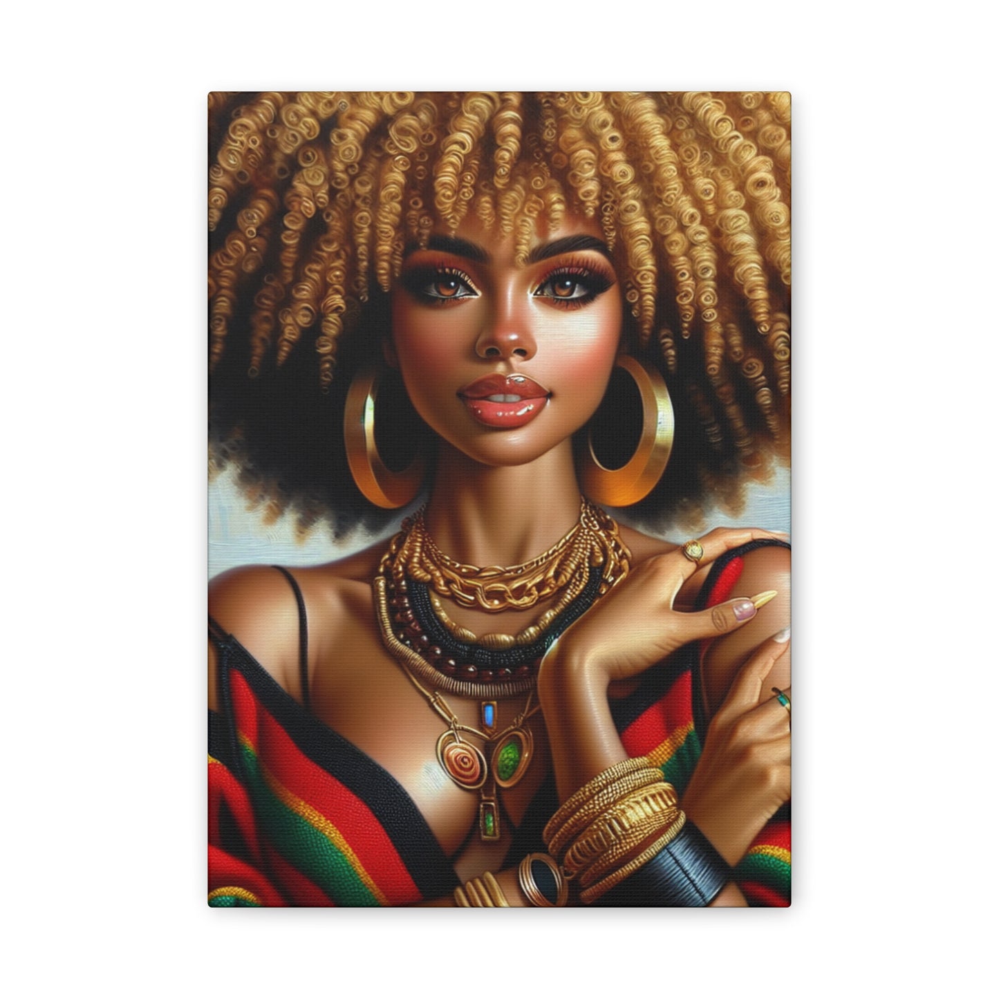 Vibrant Afrocentric Canvas Art, Fine Black Art Print, Beautiful Black Woman in Afrocentric Colors Canvas Photo,