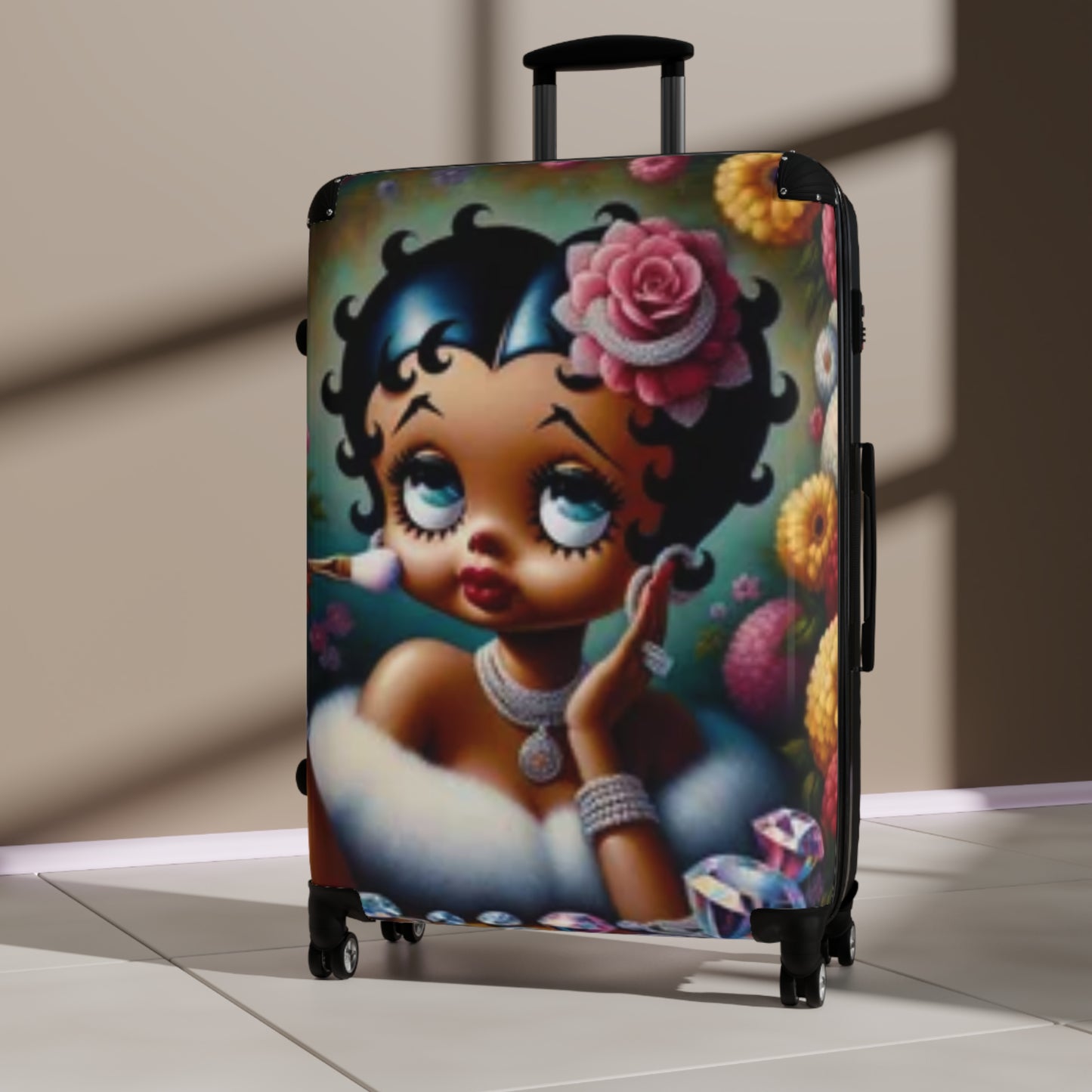 Vintage Style Suitcase with Betty Boop Design, Travel Luggage, Retro Carry-On, Gift for a Stylish Traveler, Unique Jetsetter Suitcase