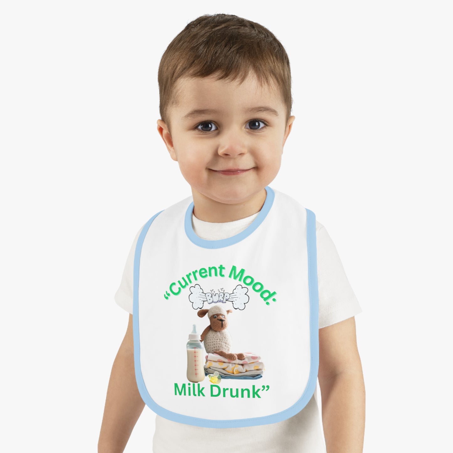 Current Mood, "Milk Drunk Baby Jersey Bib" Cute Baby Bib for Infants and Toddlers,